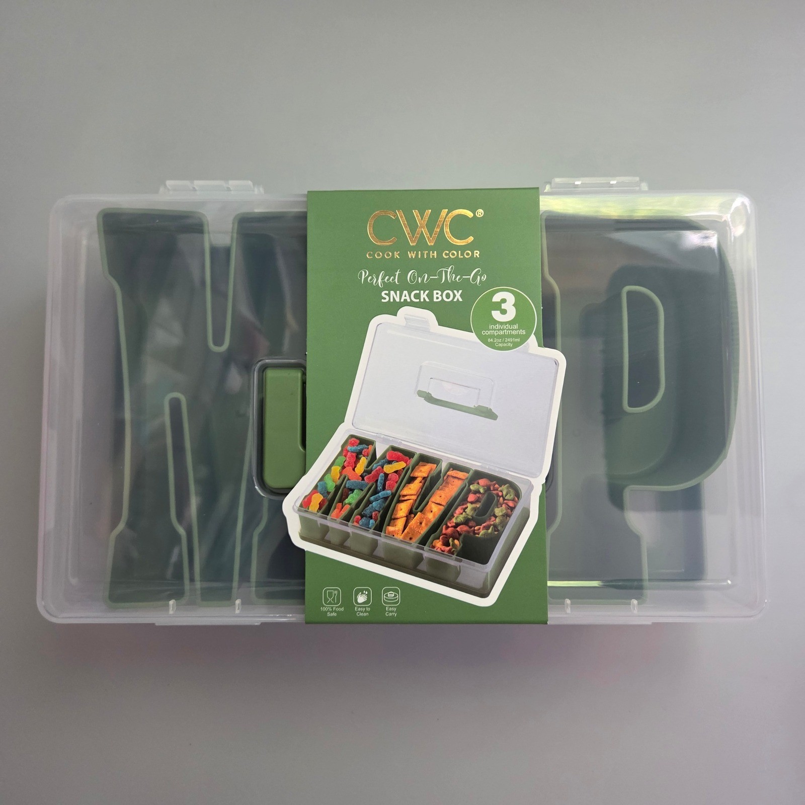 Cook With Color MVP Snack Box 3 Compartment On-The-Go Food Container Green