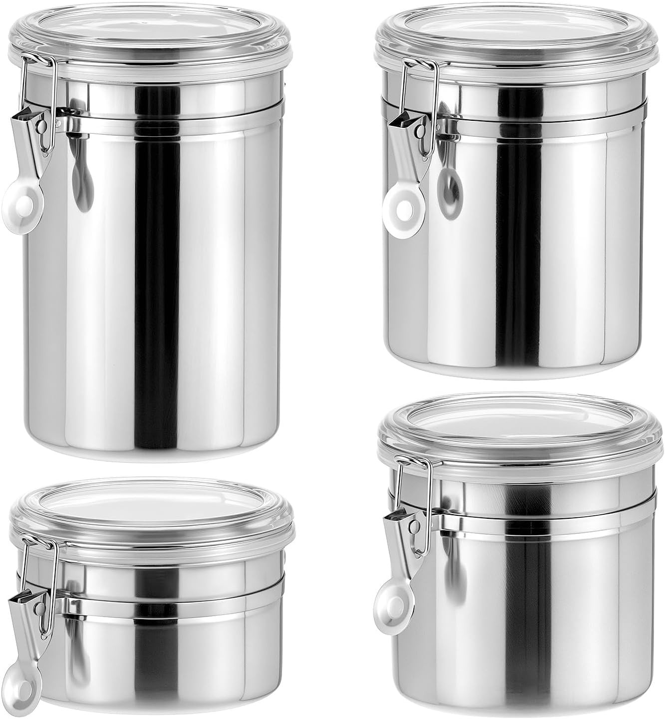 4 Pack Stainless Steel Kitchen Storage Canister, Airtight Flour Clamp Canister,