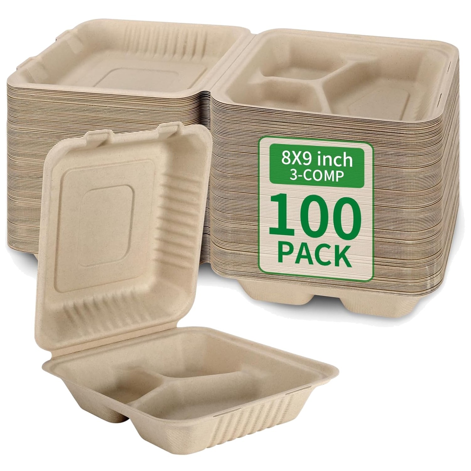 Disposable Eco-Friendly Clamshell Containers 100 Pack