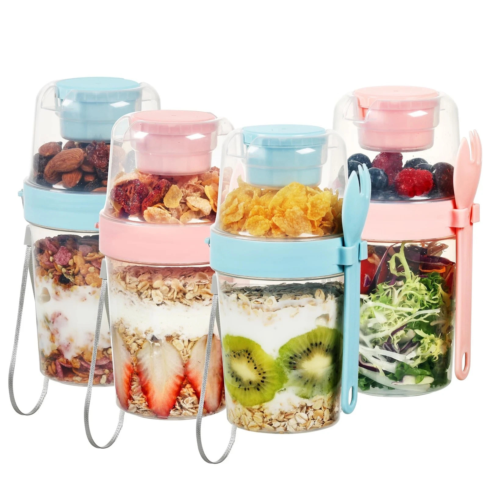 4 Pack 27oz Yogurt Parfait Cups with Lids and Spoons, Overnight Oats Containe…
