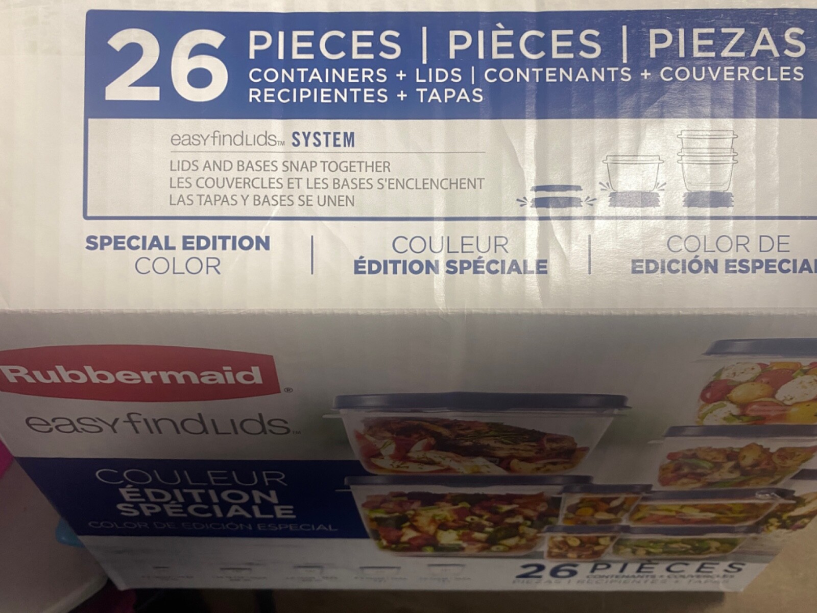 RUBBERMAID Food Storage Container Set w/EASY FIND LIDS 26-PC, S.E BLUE , Vented