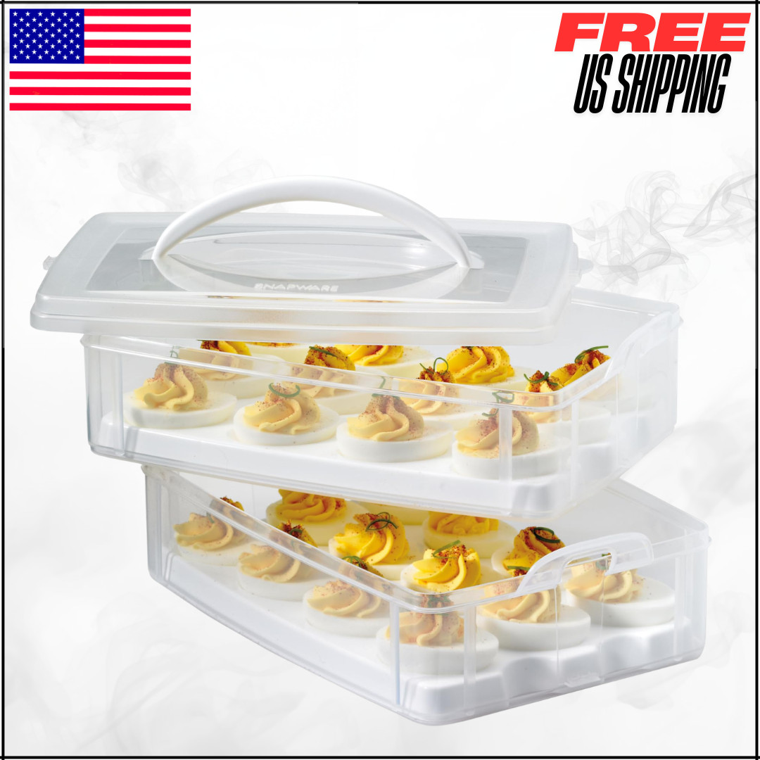 Deviled Egg Carrier Portable Storage Container with Handle & Lid 2Layer 24 Count