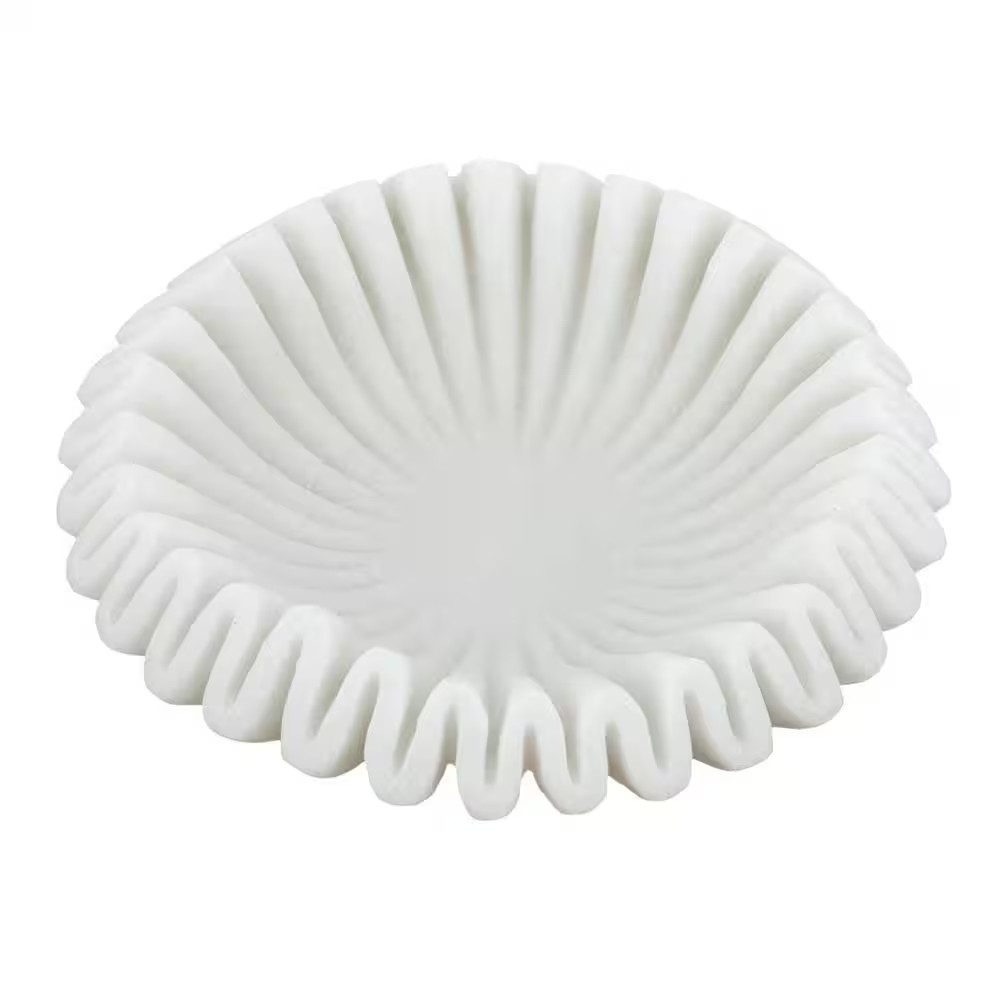 13.4 In. W X 3.7 In. H round White Plastic Decorative Bowl with Wavy Sand, Neutr
