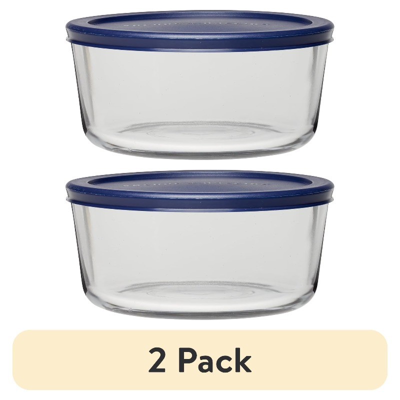 (2 pack) Anchor Hocking Glass Food Storage Container with Lid, 7 Cup Round