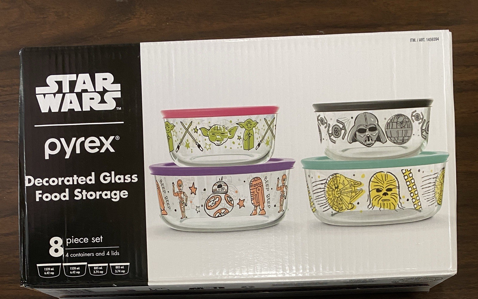 PYREX DISNEY STAR WARS YODA DARTH VADER R2 D2 SET OF 8 PIECES GLASS STORAGE NEW