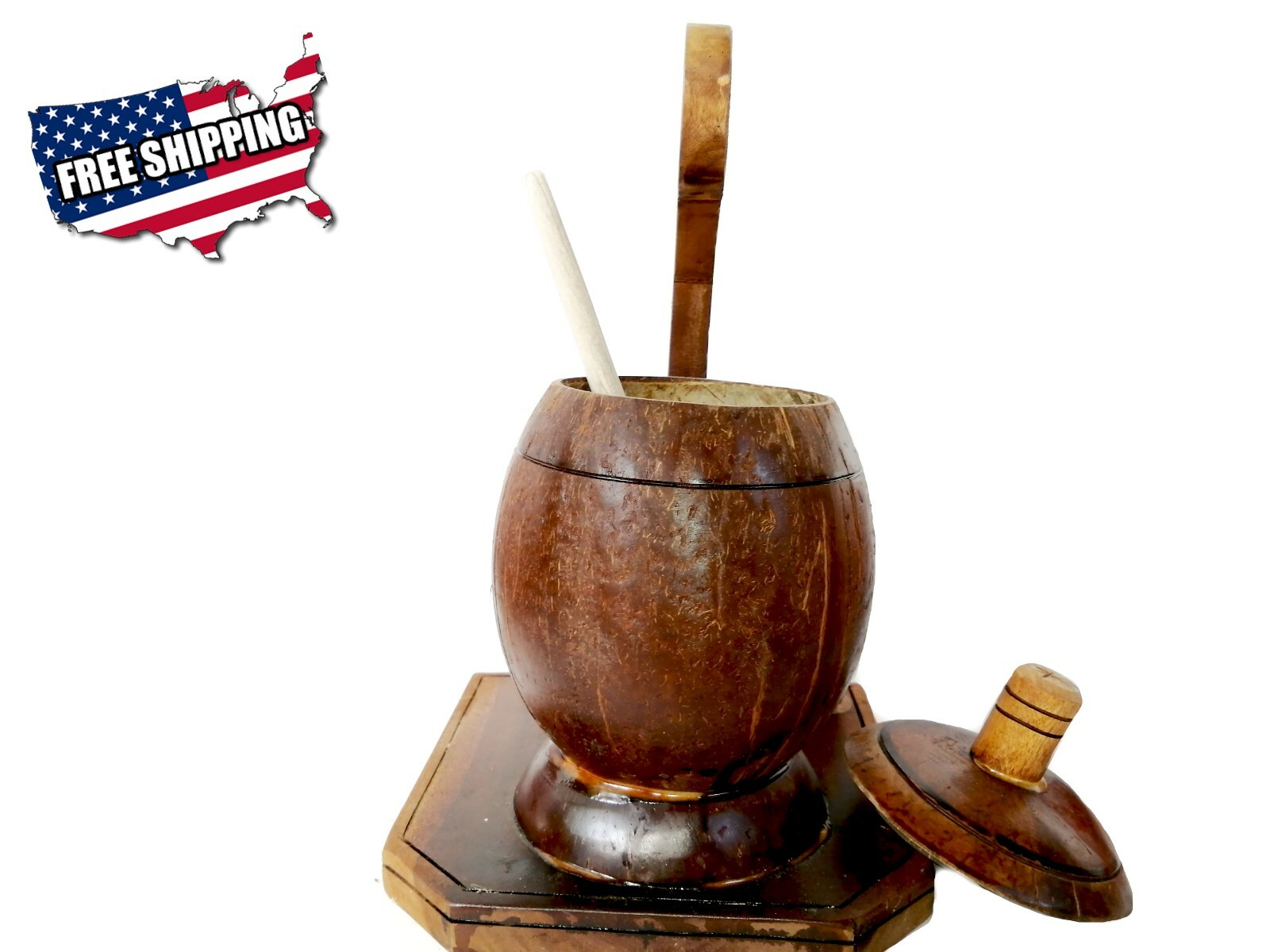 Coconut Shell SALT CONTAINER & Coconut Shell Spoon Organic Handmade Natural