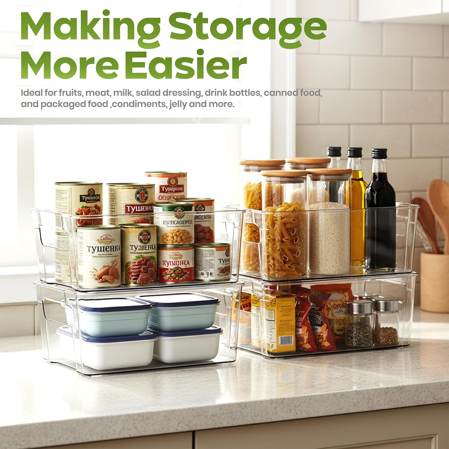 Fridge & Refrigerator Organizer Bins (8 Pack), Clear Stackable Durable