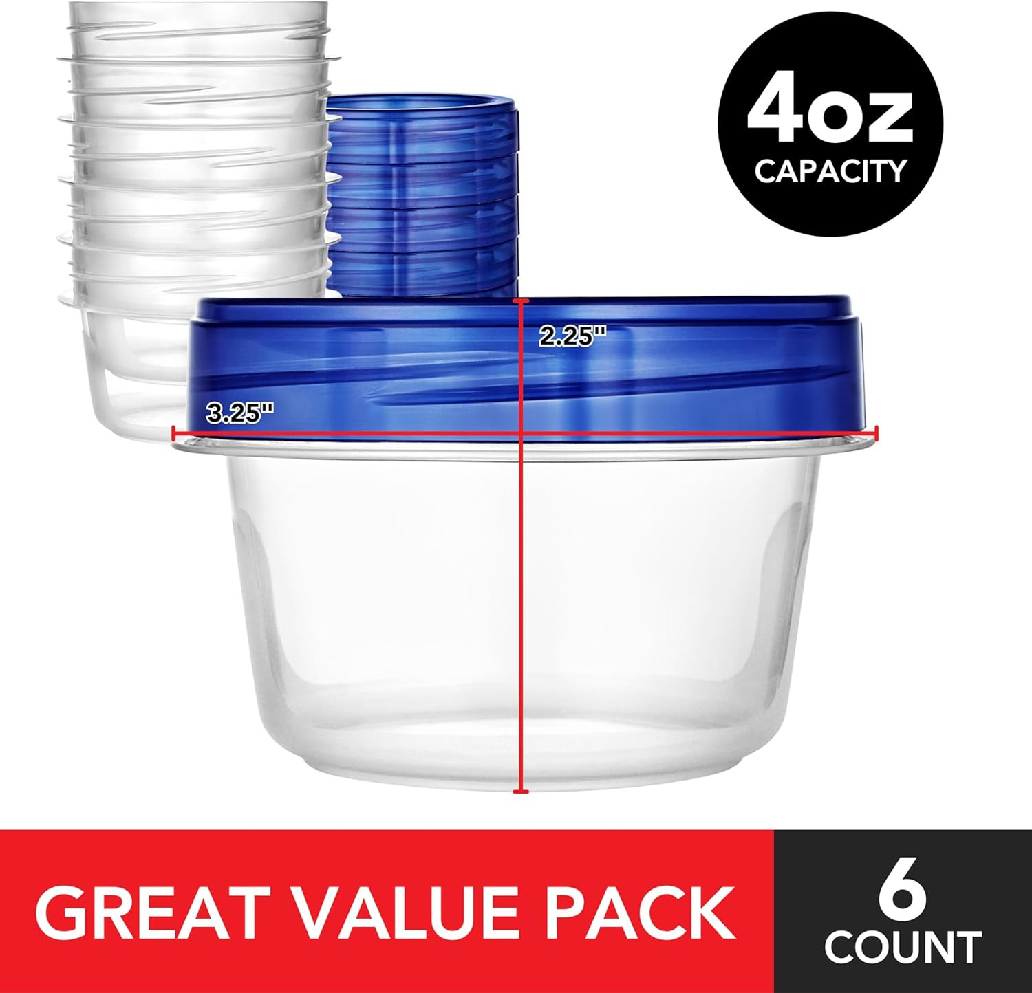 Stock Your Home 4Oz Plastic Containers with Twist Top Lids (6 Pack), 1/2 Cup Sma