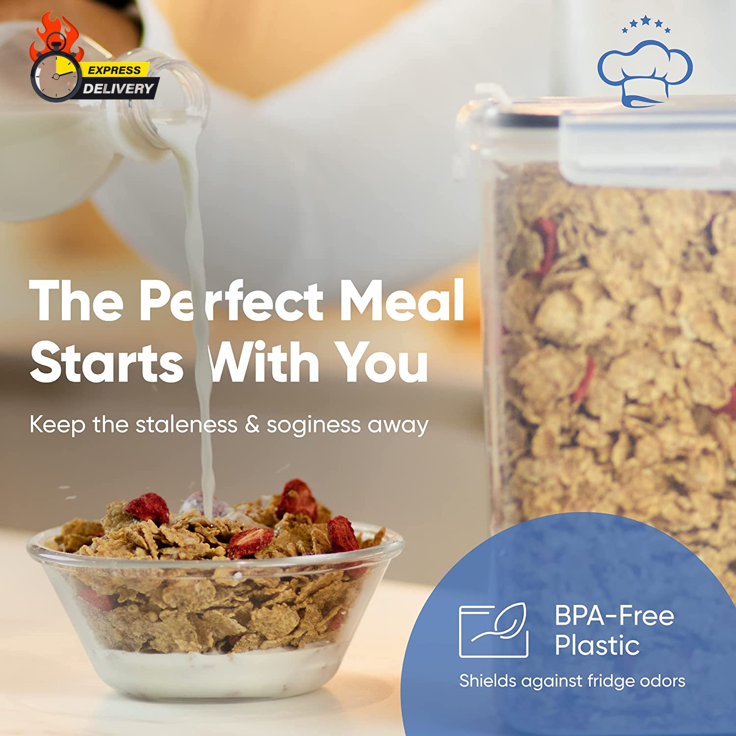 Cereal Containers Storage Set Large (4L,135.2 Oz), Airtight Food Storage Contain