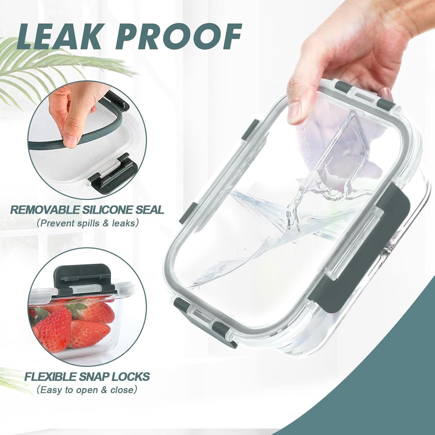 Glass Containers 3 Compartments 5 Pack 36 oz with Lids Freezer & Microwave Safe
