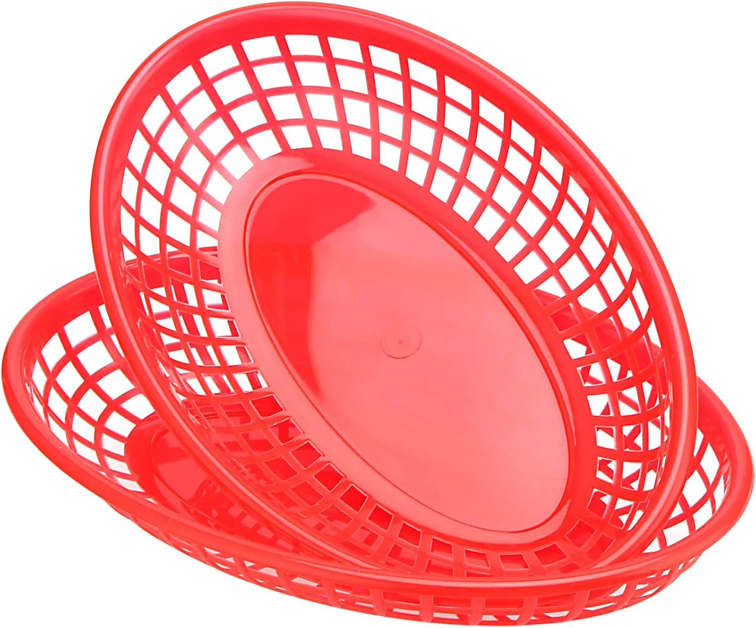 MOUYAT 50 PCS Red Plastic Baskets, 9 X 6 Inch Oval Fast Food Serving Baskets for