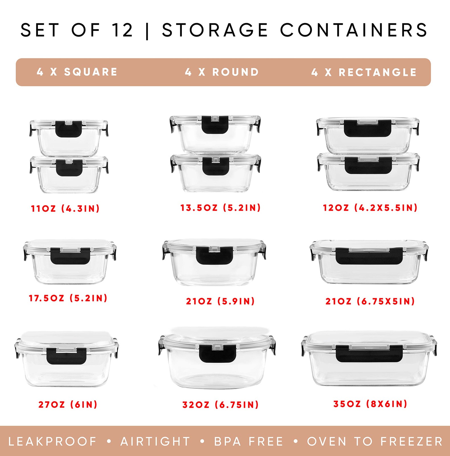24pc Borosilicate Glass Storage Containers with Lids | 12 Airtight/Freezer Sa…
