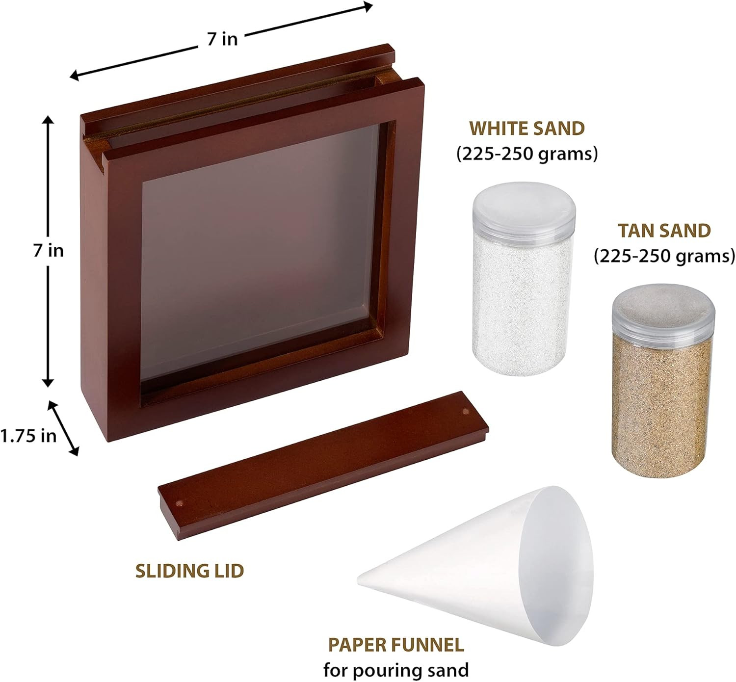 W Espresso Finished Unity Ceremony Set with 2 Containers of Colored Sand, 1.75″,
