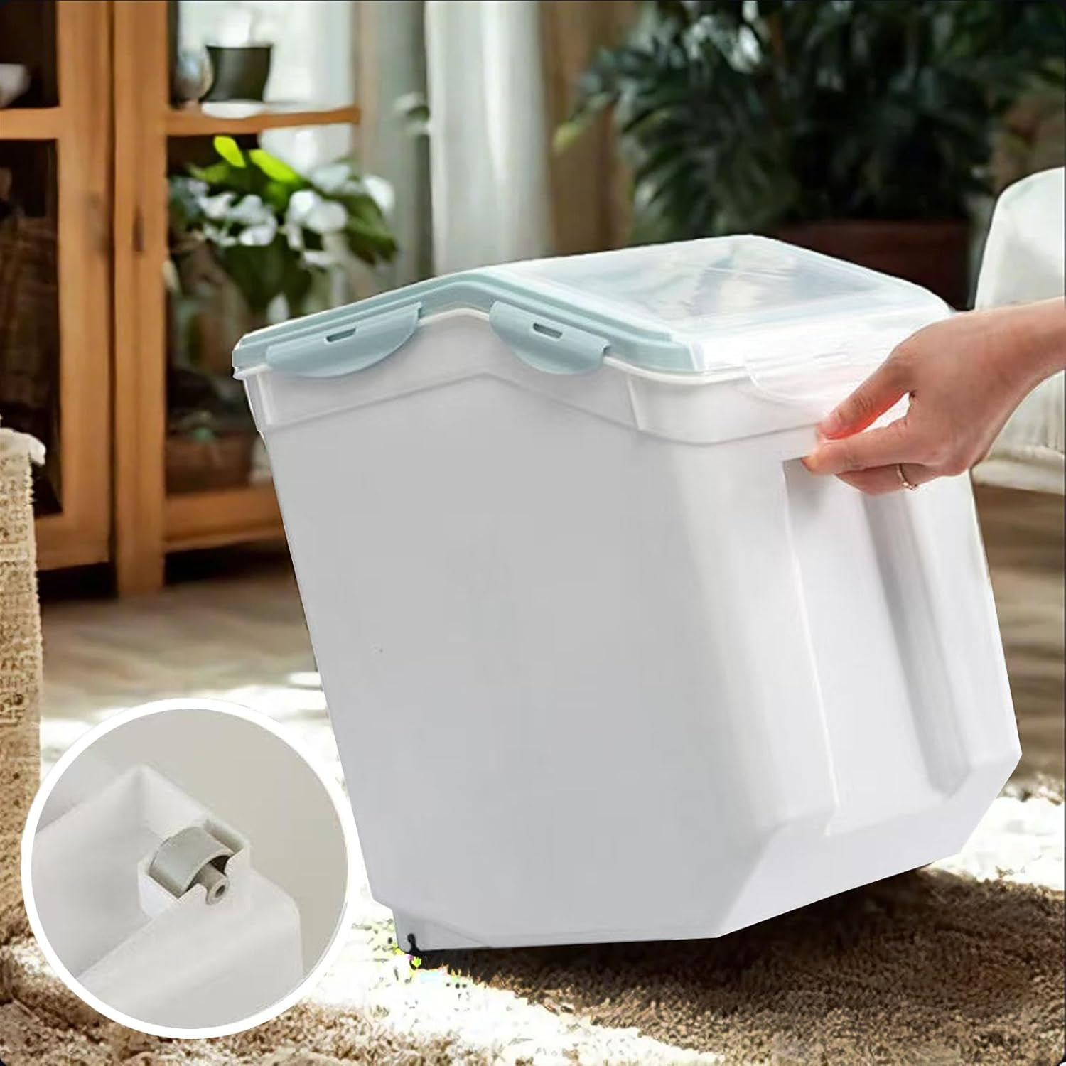 Large Airtight Storage Container with Wheels & Locking Lid, 25Lb Green 4PCS
