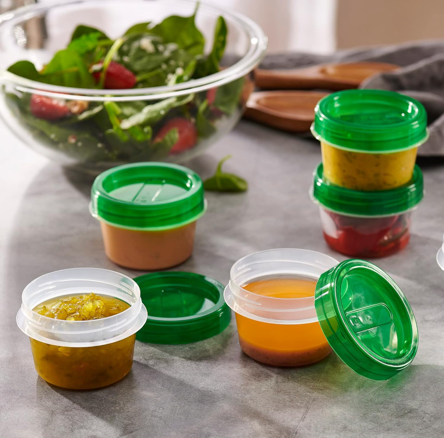 6 Pack Twist Cap Storage Containers with Green Screw on Lid- 4 Oz Reusable Meal