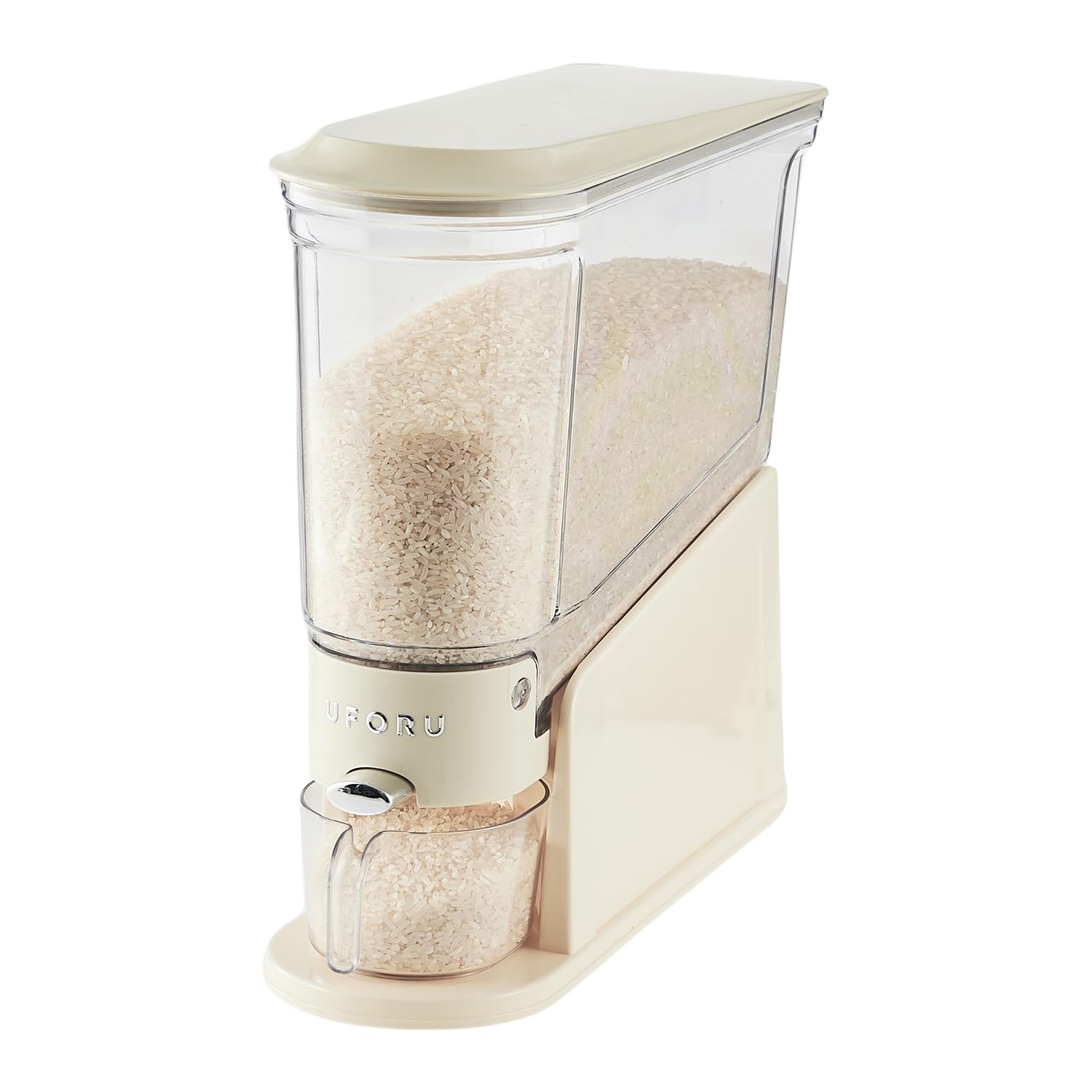 Rice Dispenser 11 Lbs Slim Storage Container Clear Dry Food Cream White