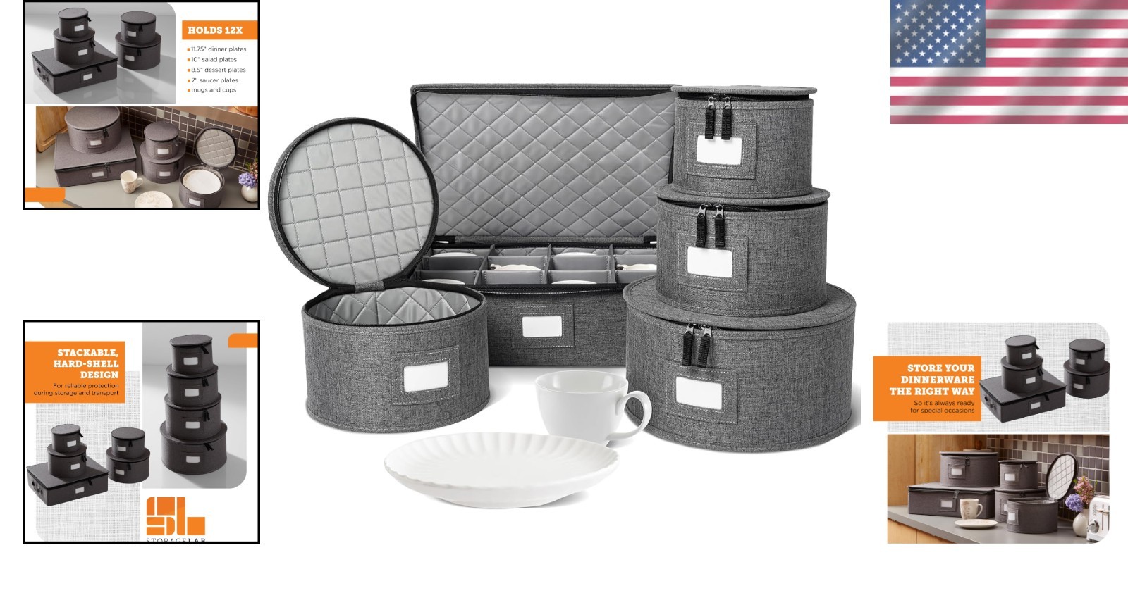 Durable Hard Shell China Storage Containers – 5-Piece Set for 12 Place Settings
