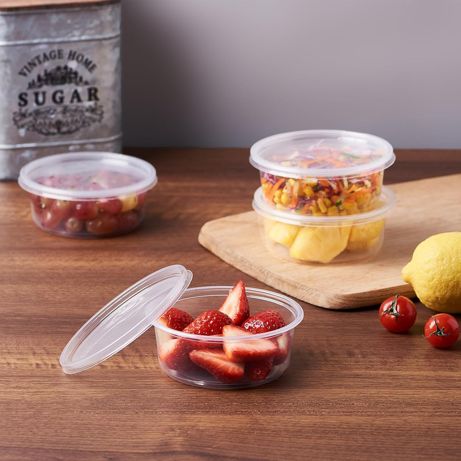 [50 Set – 8 Oz. Plastic Deli Food Storage Containers with Lids Disposable Clear