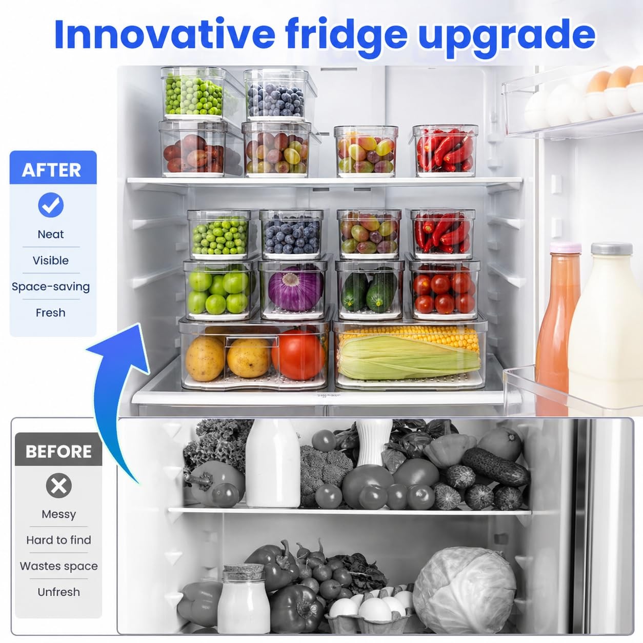 Smrcad 10 Pack Refrigerator Organizers Clear Container And Organizer Bins Lids