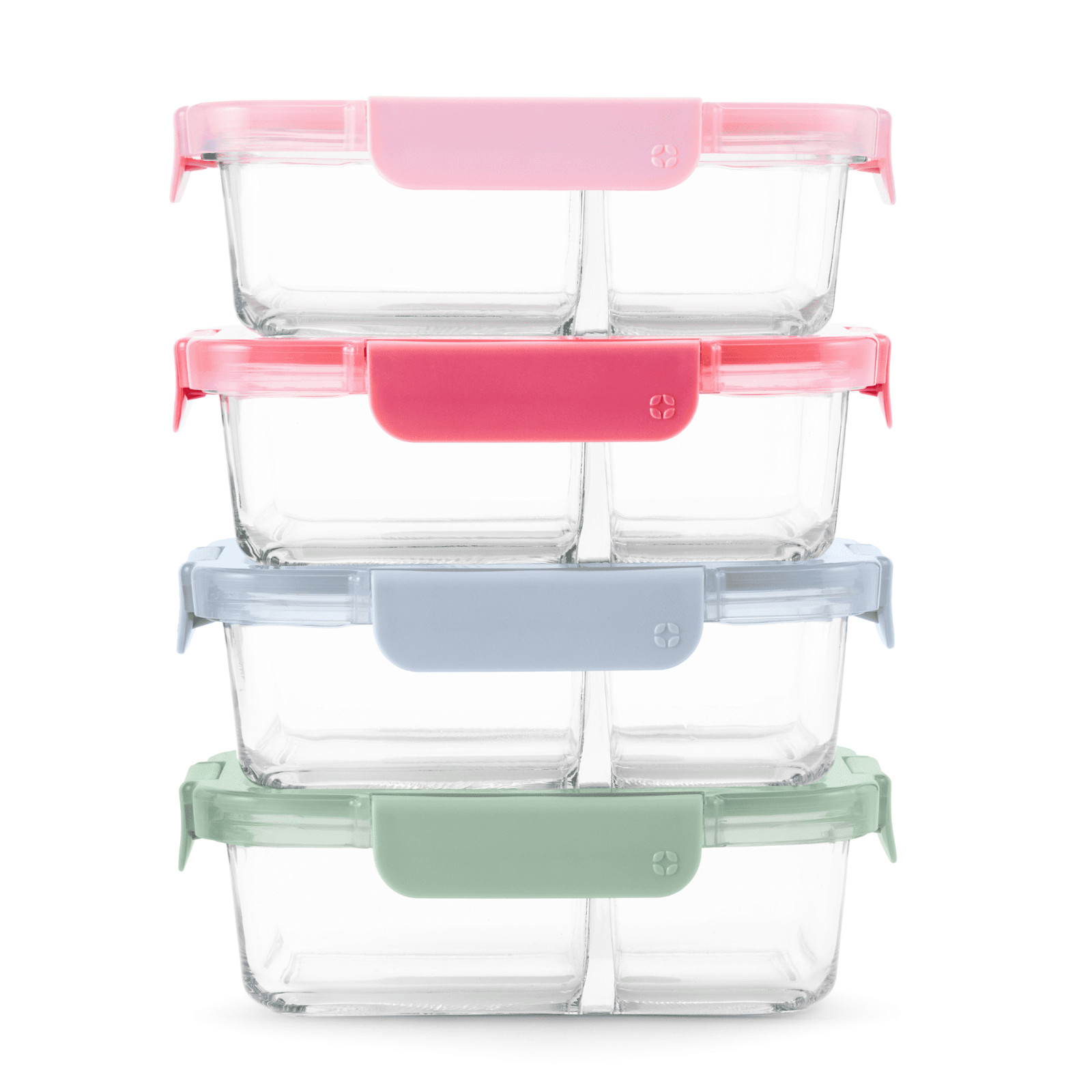 2Pack Ello Color Lock Glass Meal Prep Set 8Pc 3.4Cup Divided Food Storage Set