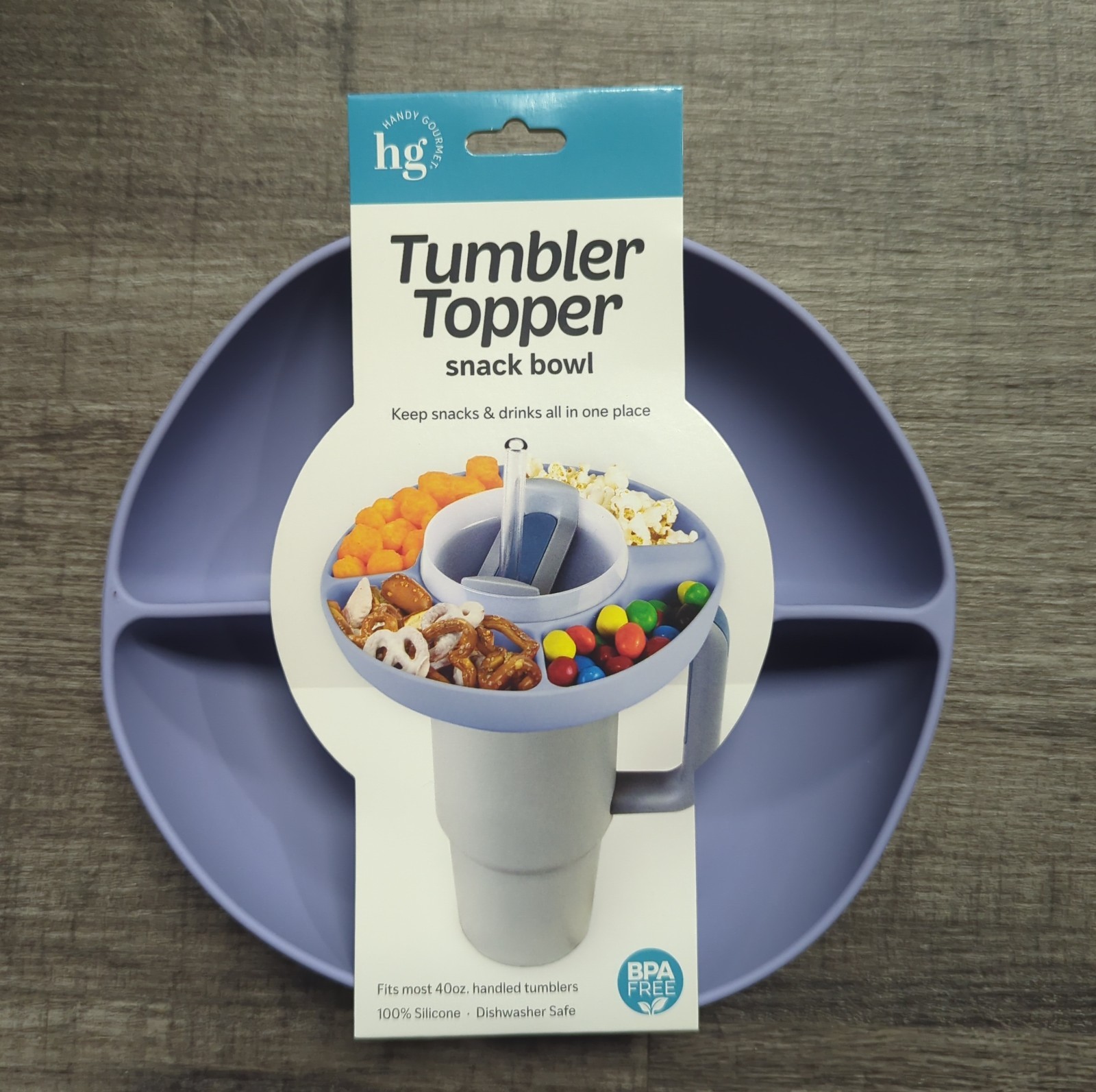 TUMBLER TOPPER SNACK BOWL FITS MOST 40oz TUMBLERS-SILICONE BPA FREE -DW SAFE-NEW