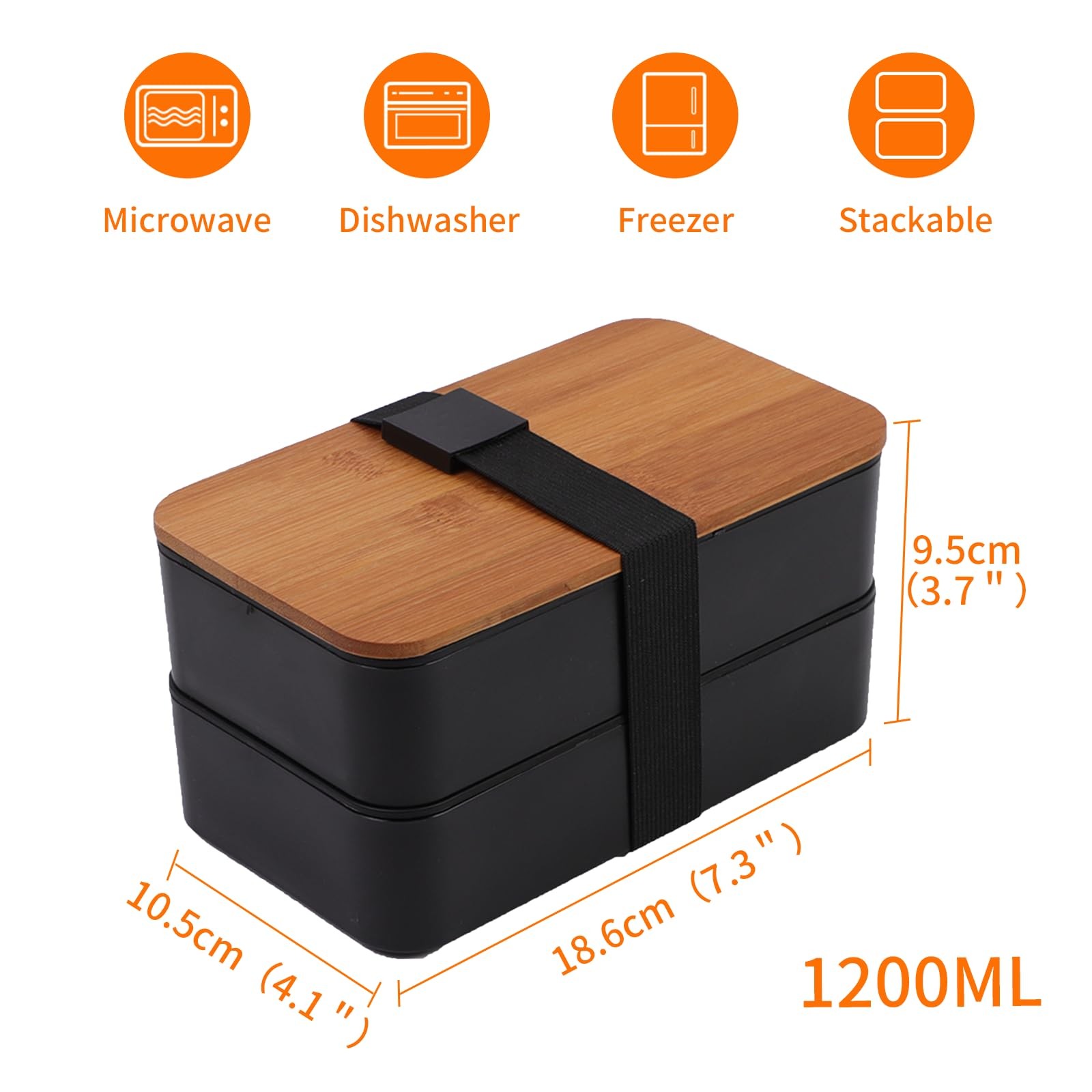 Bento Box Adult Lunch with lunch bag, 7.32 x 4.13 x 3.74 inches, Black