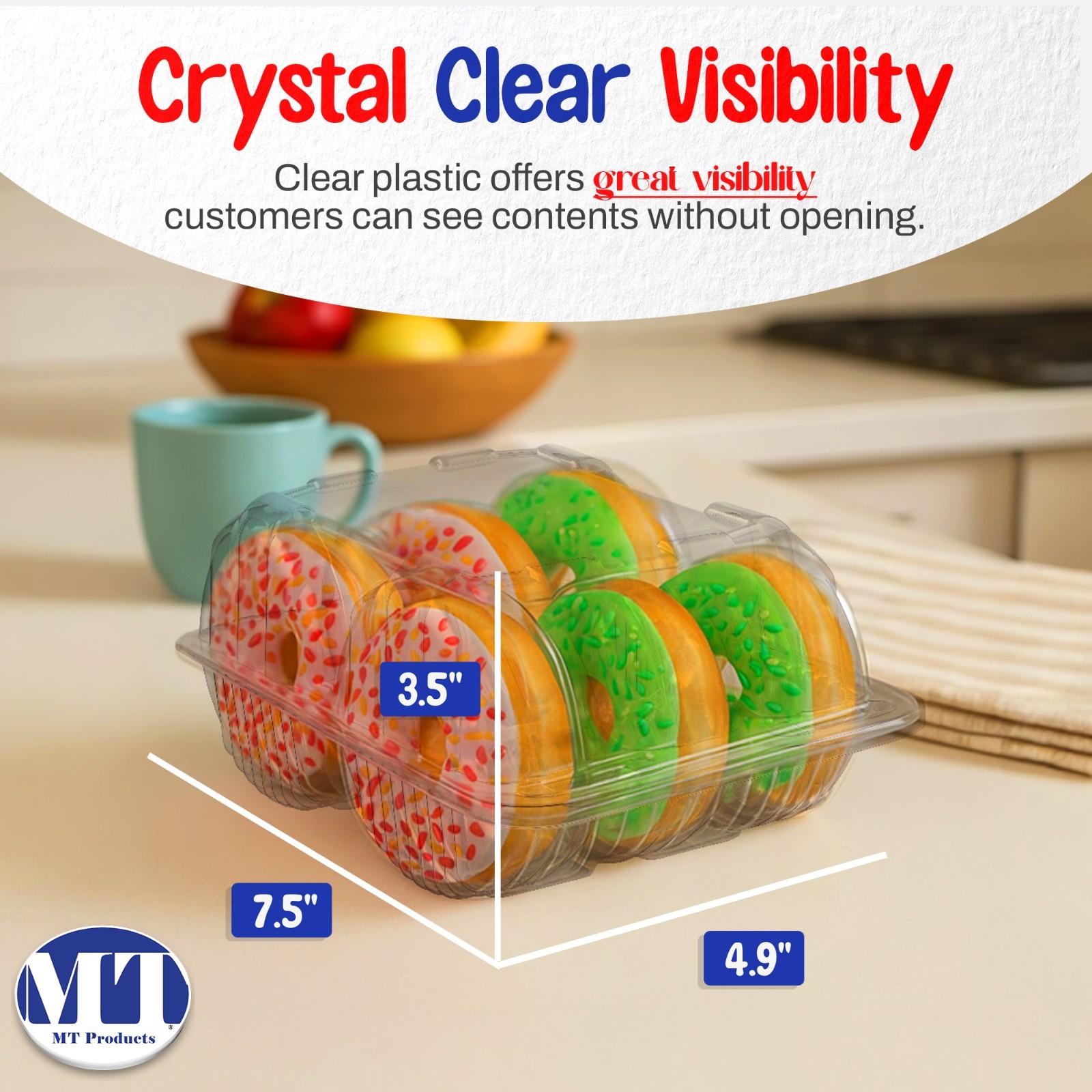 MT Products Clear Donut Plastic Containers with Hinged Lid – Pack of 300