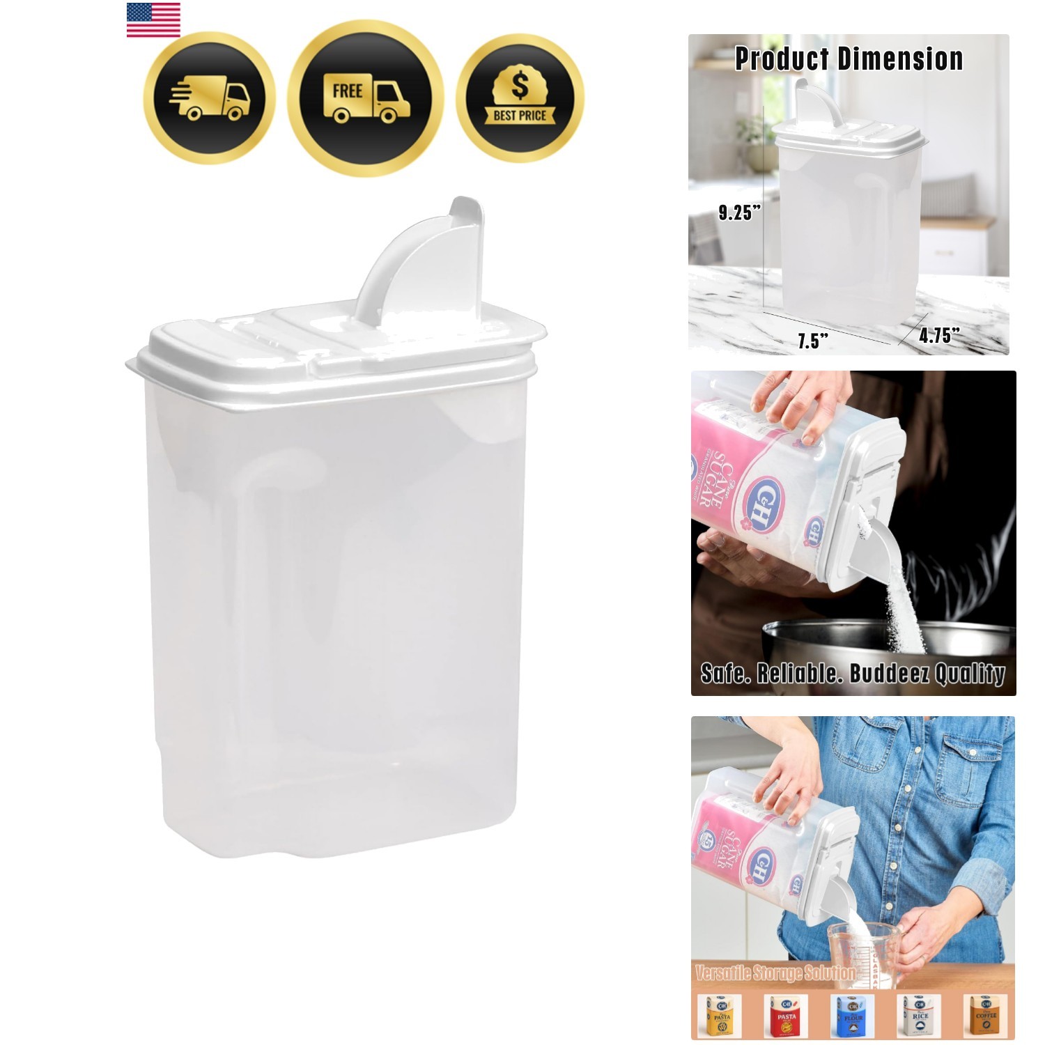 Food Storage Container 3.75 Quart Airtight Kitchen Organizer Bin with Spout