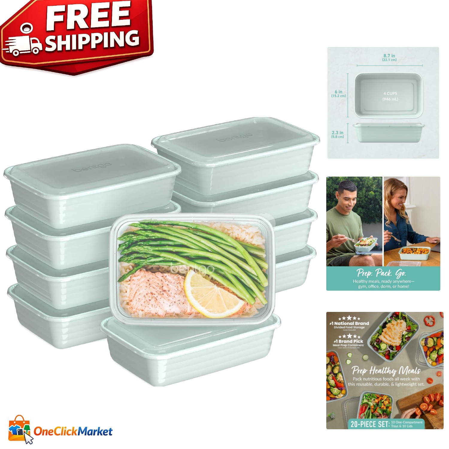 Durable Meal Prep Containers – 20-Piece BPA Free & Dishwasher Safe Set in Mint