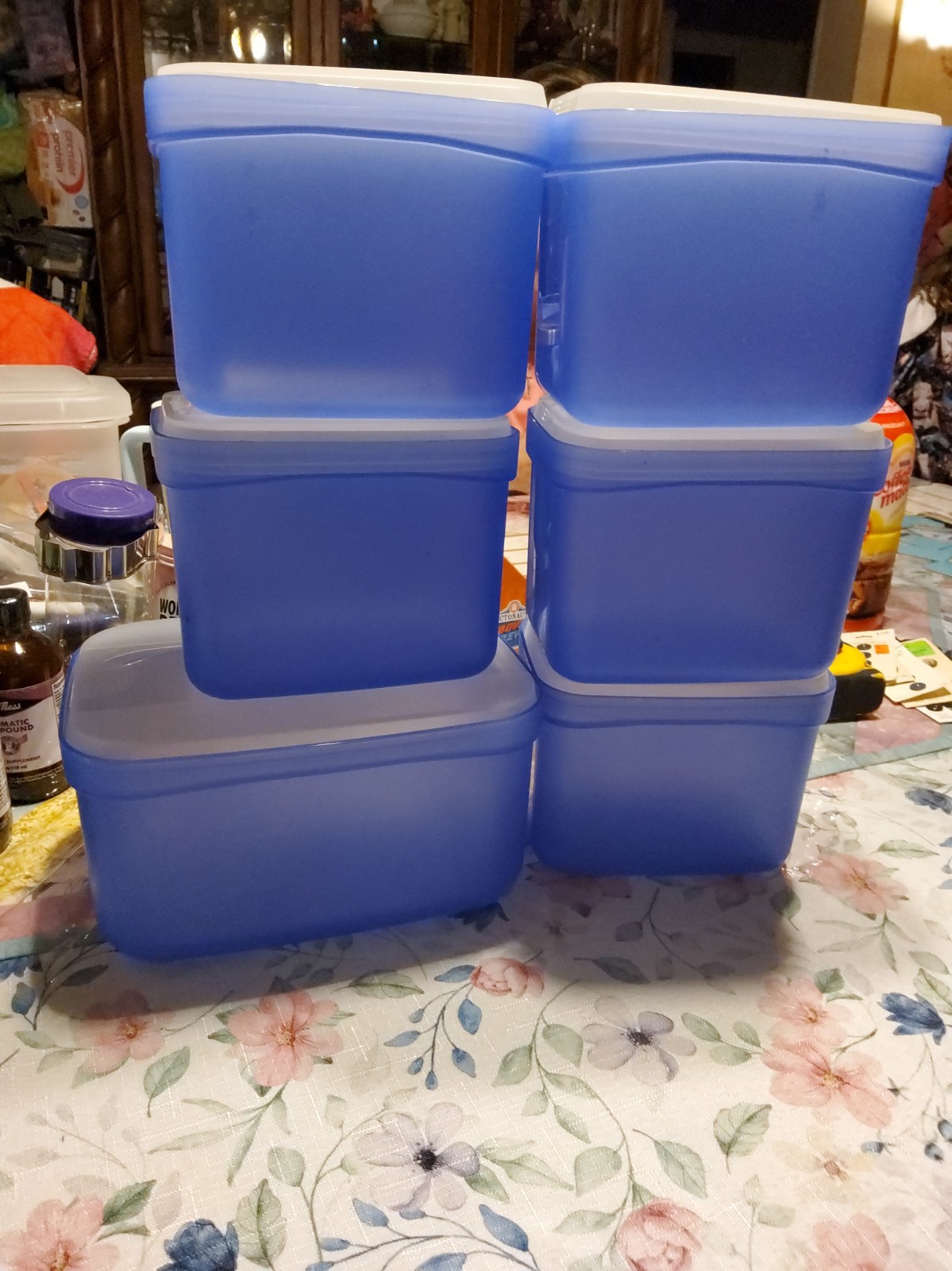 Vintage Tupperware Blue Swing Boxes Set of 5 – 2790A (2.2L)& 2792A (1 L) HTF!!