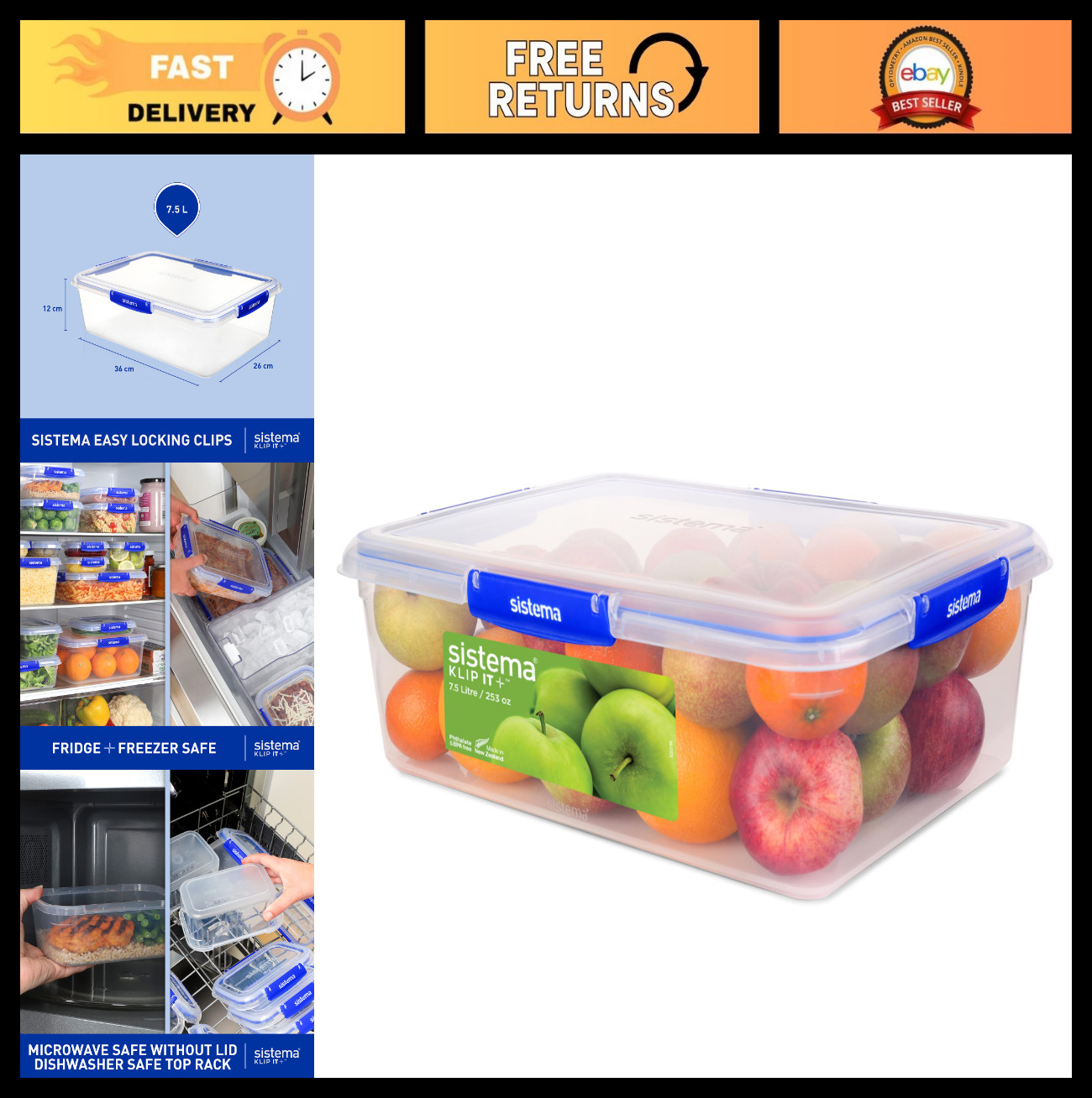 Large 7.5L Airtight Food Storage Container – Stackable, Dishwasher & Microwave S