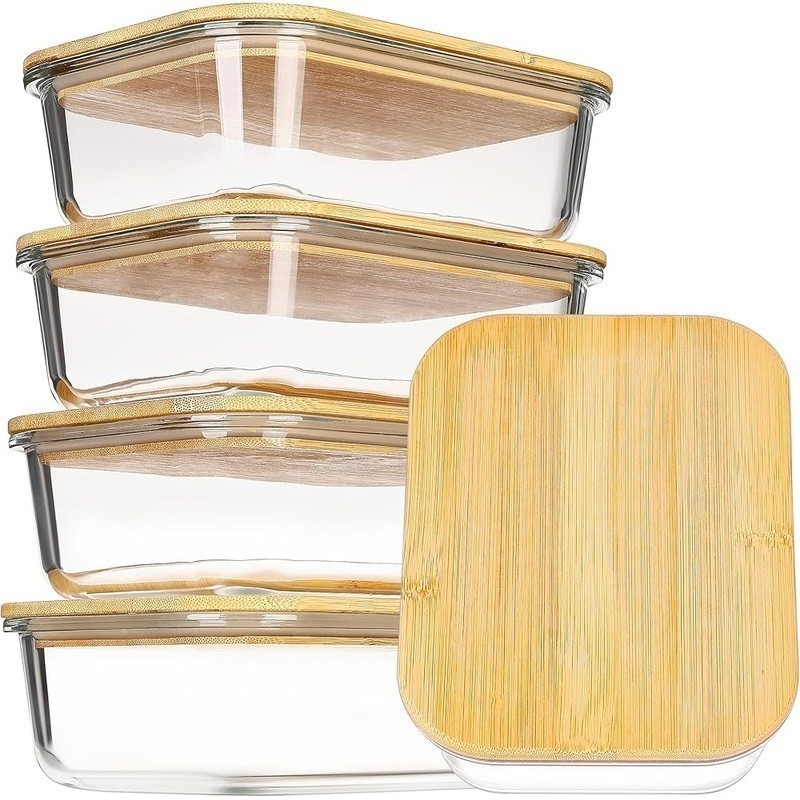 Bamboo Glass Food Storage Containers Reusable Microwave Oven Safe BPA Free New