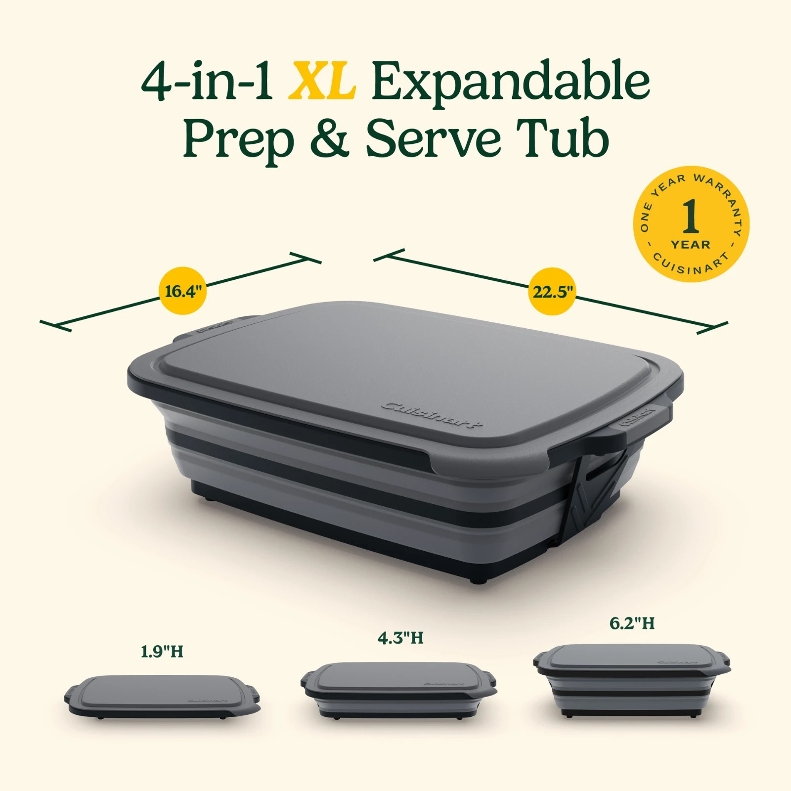 Cuisinart 4-in-1 Expandable Prep and Serve Tub with Removable Drain Port