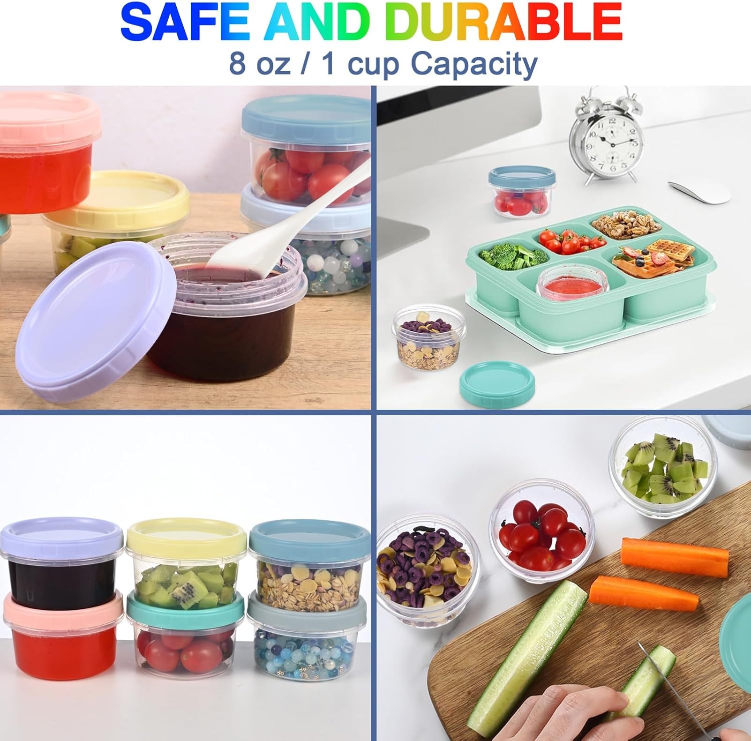 12pcs 8 oz Plastic Containers W/ Screw Lids Reusable Clear Food Storage