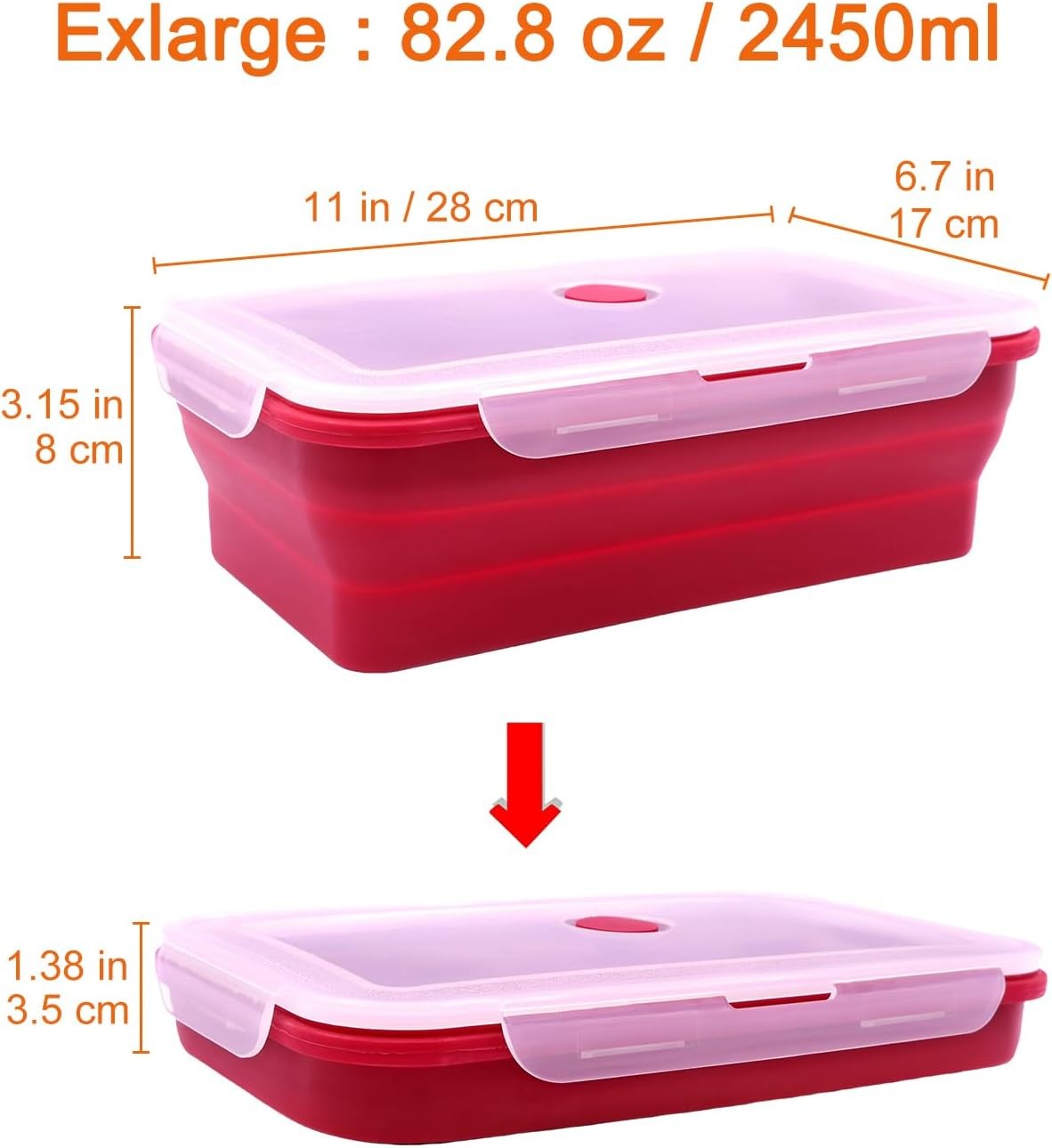 Set of 2 Extra Large Collapsible Silicone Food Storage Containers With Lids,8…