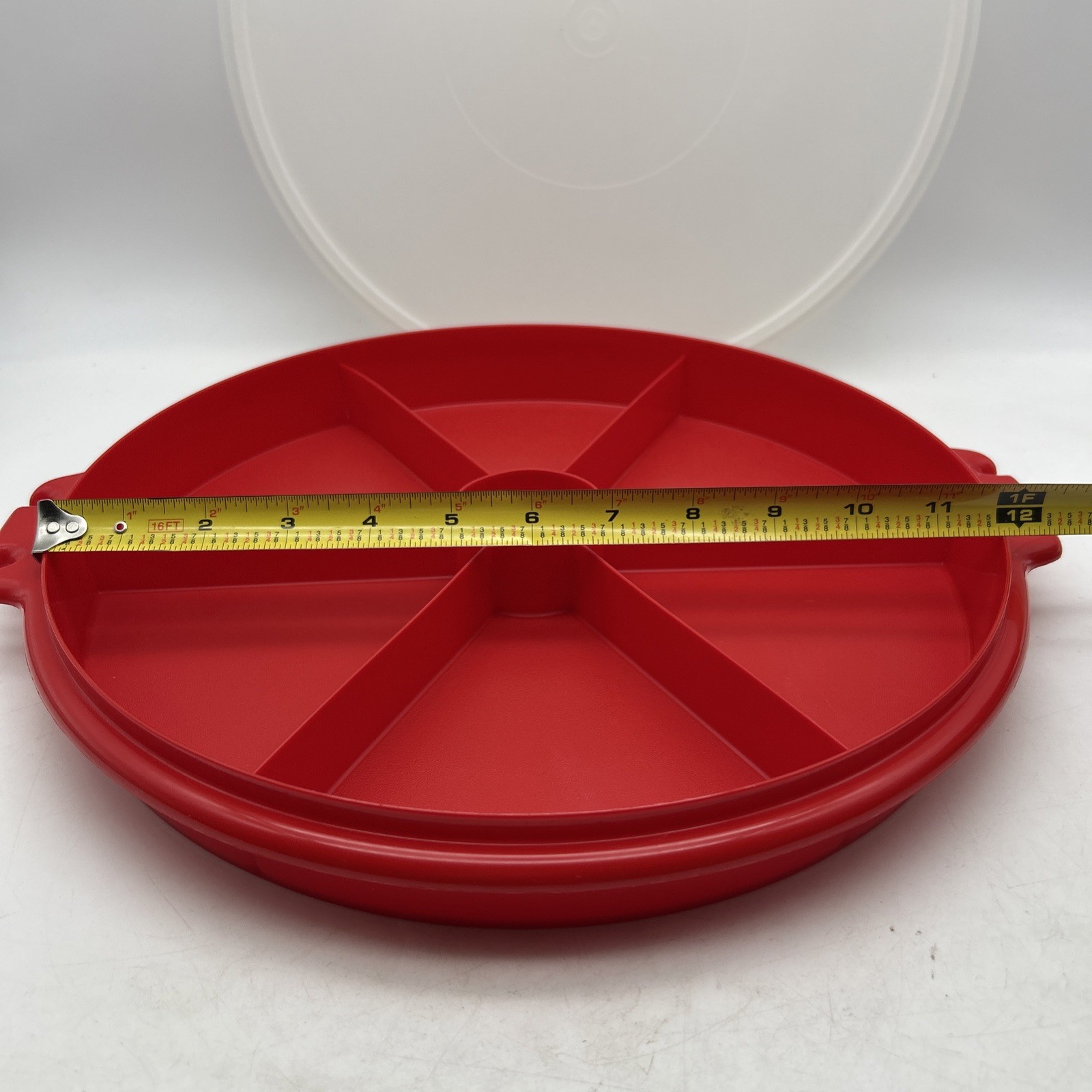 Vintage Tupperware Red Divided Serving Tray Candy Veggie Fruit Meat Cheese w Lid