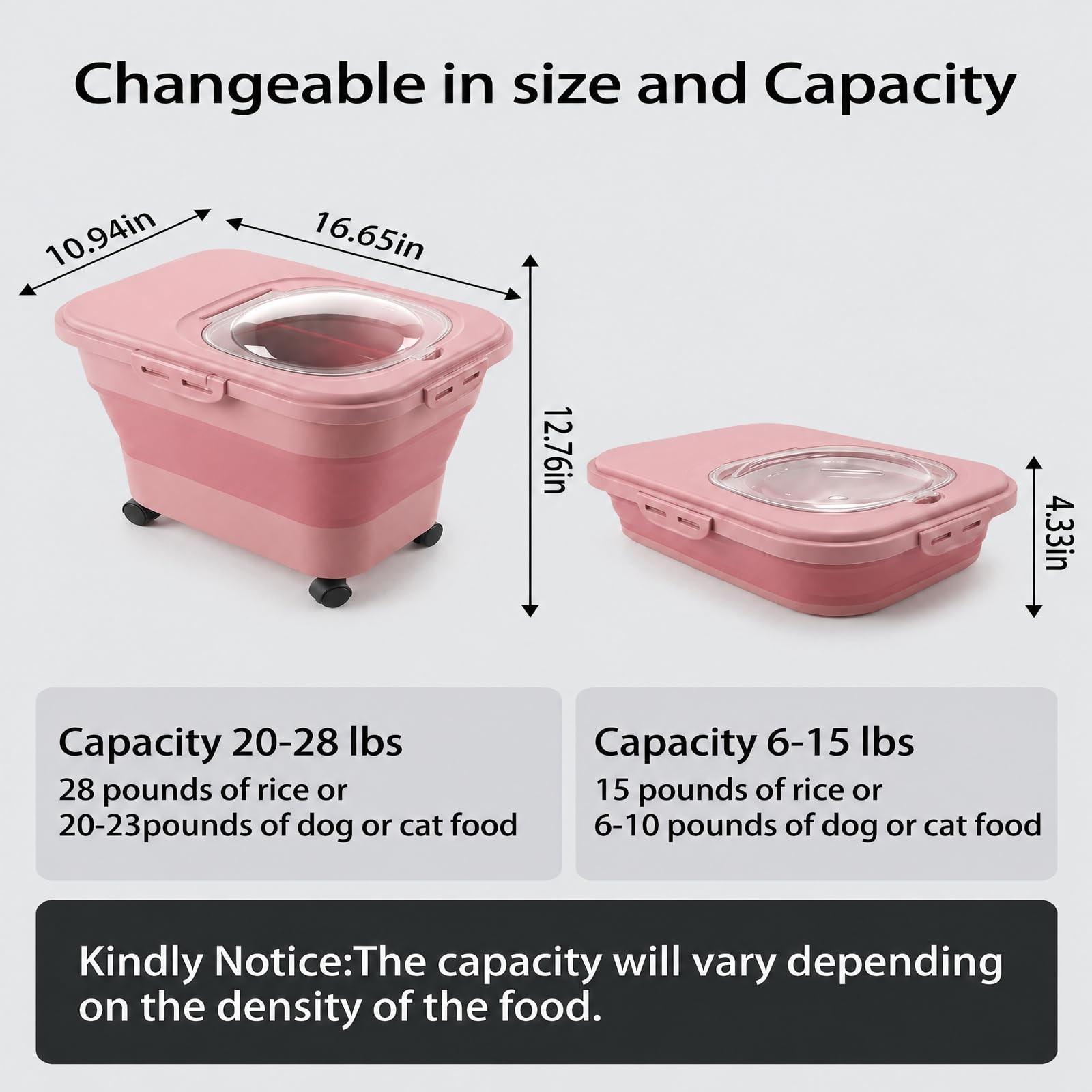Rice Storage Container Collapsible 20-28 Lbs Food Large, Pink