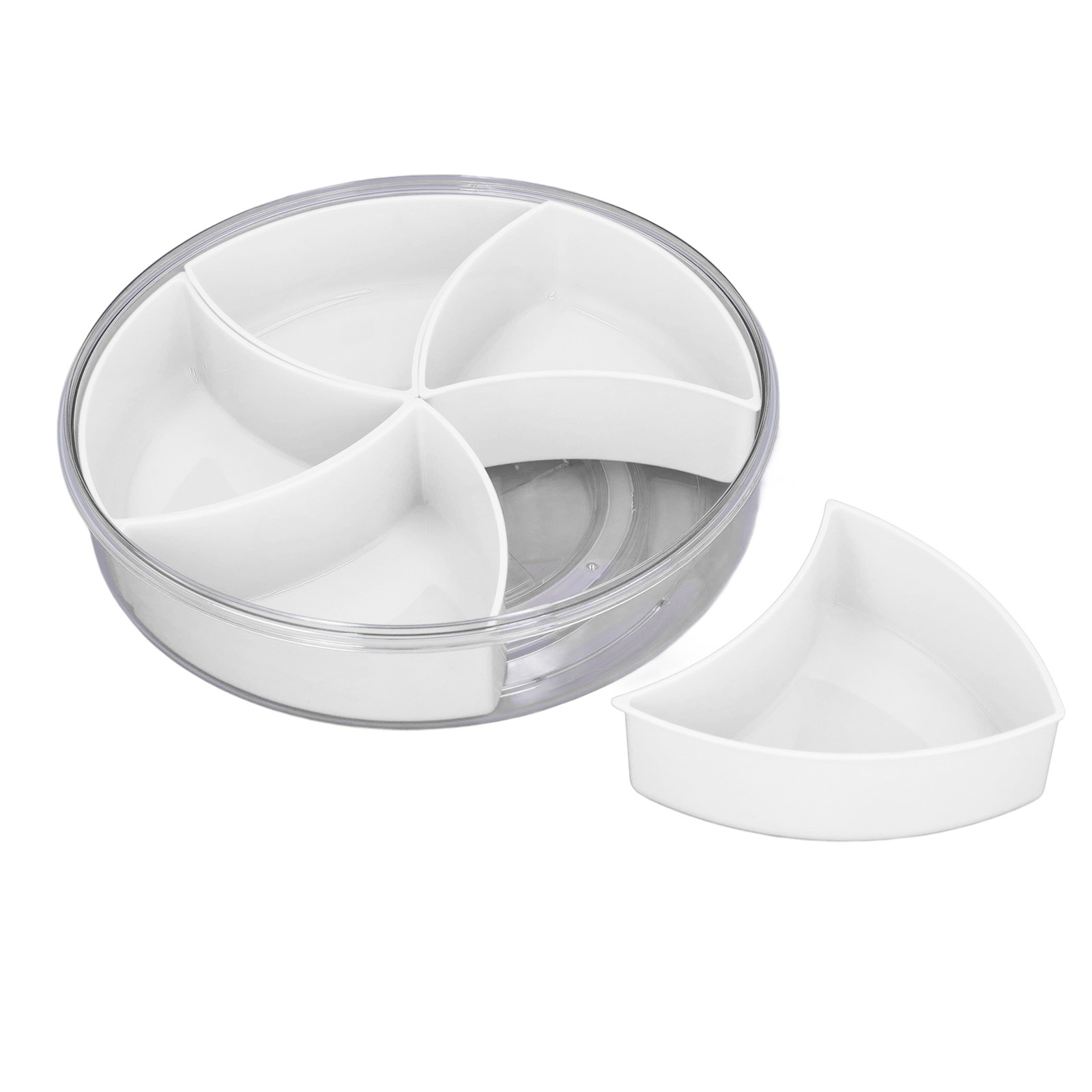 White 5-Compartment Rotating Snack Box with Lid & Handle