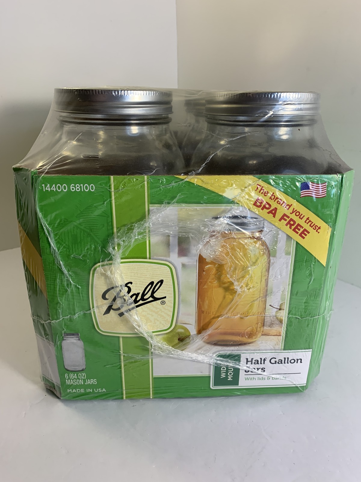 Ball Wide Mouth Half Gallon Mason Jars 64 oz with Lids & Bands 6-Pack BPA Free