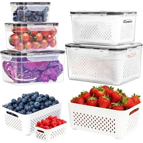5-Pack Large Fruit Storage Containers with Colander – BPA-Free Fridge Organizers