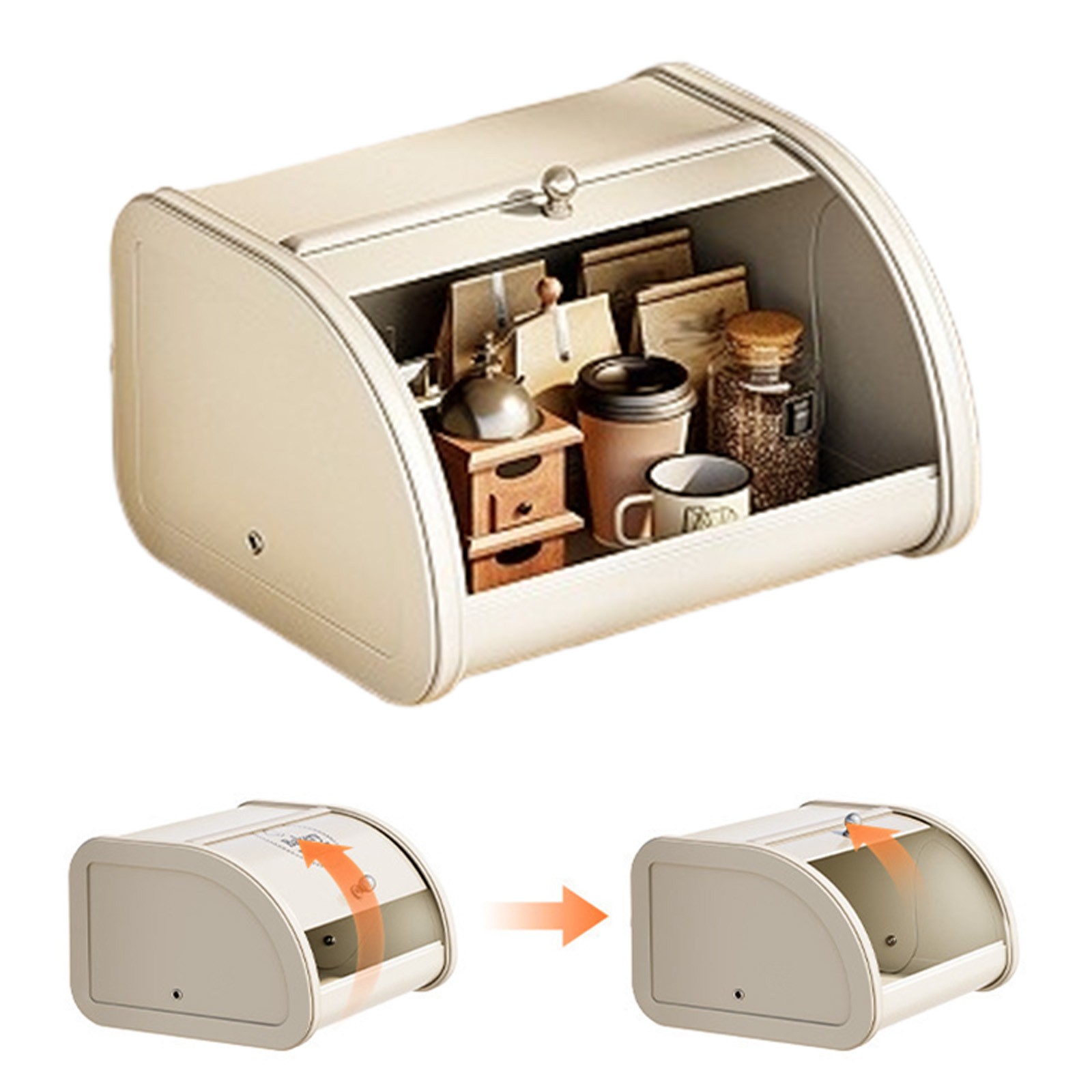 Bread Box with Roll-up Lid Large Capacity Stainless Steel for Kitchen Countertop