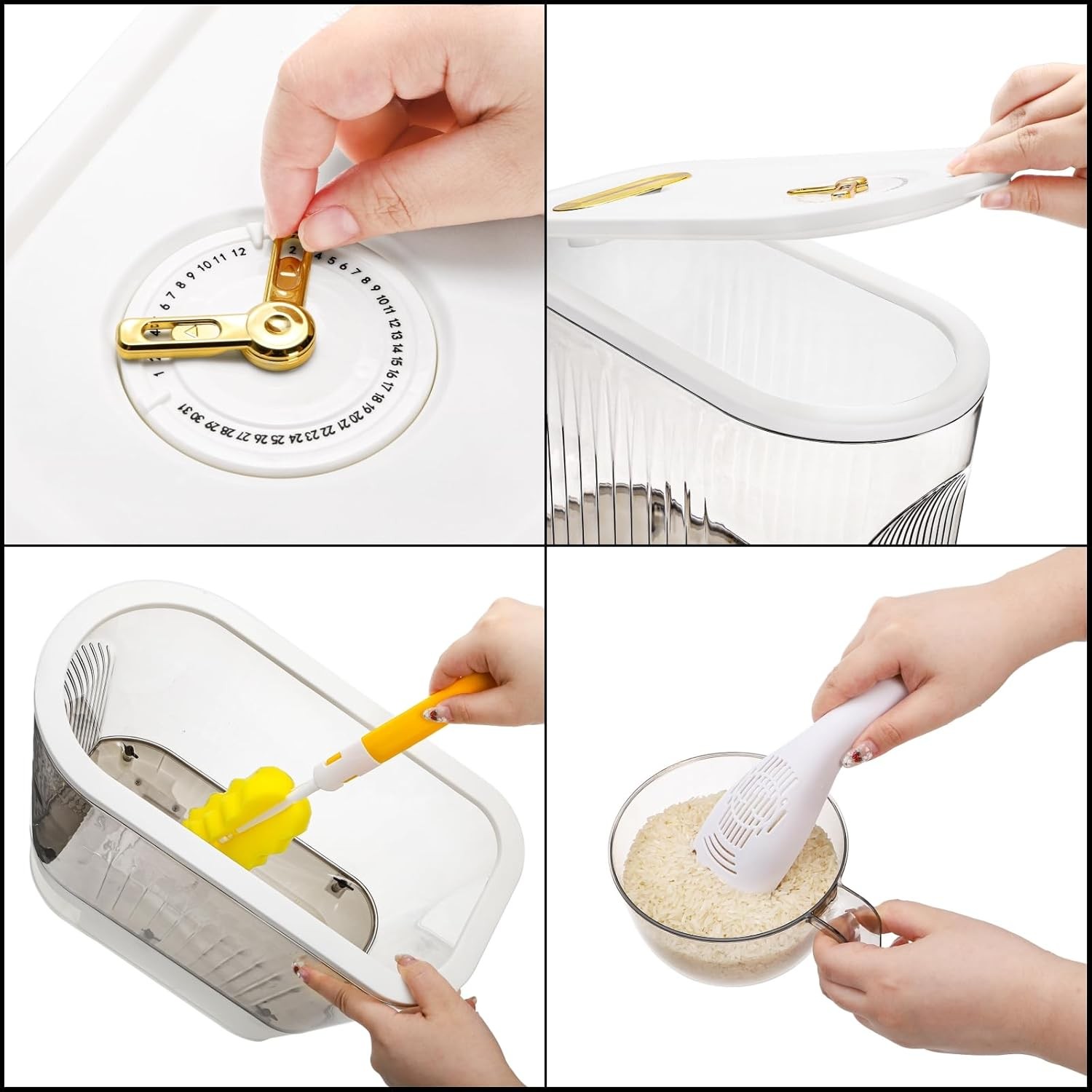 Clear Rice Holder Dispenser, 22 Lbs Large Grain Storage Container with Measuring