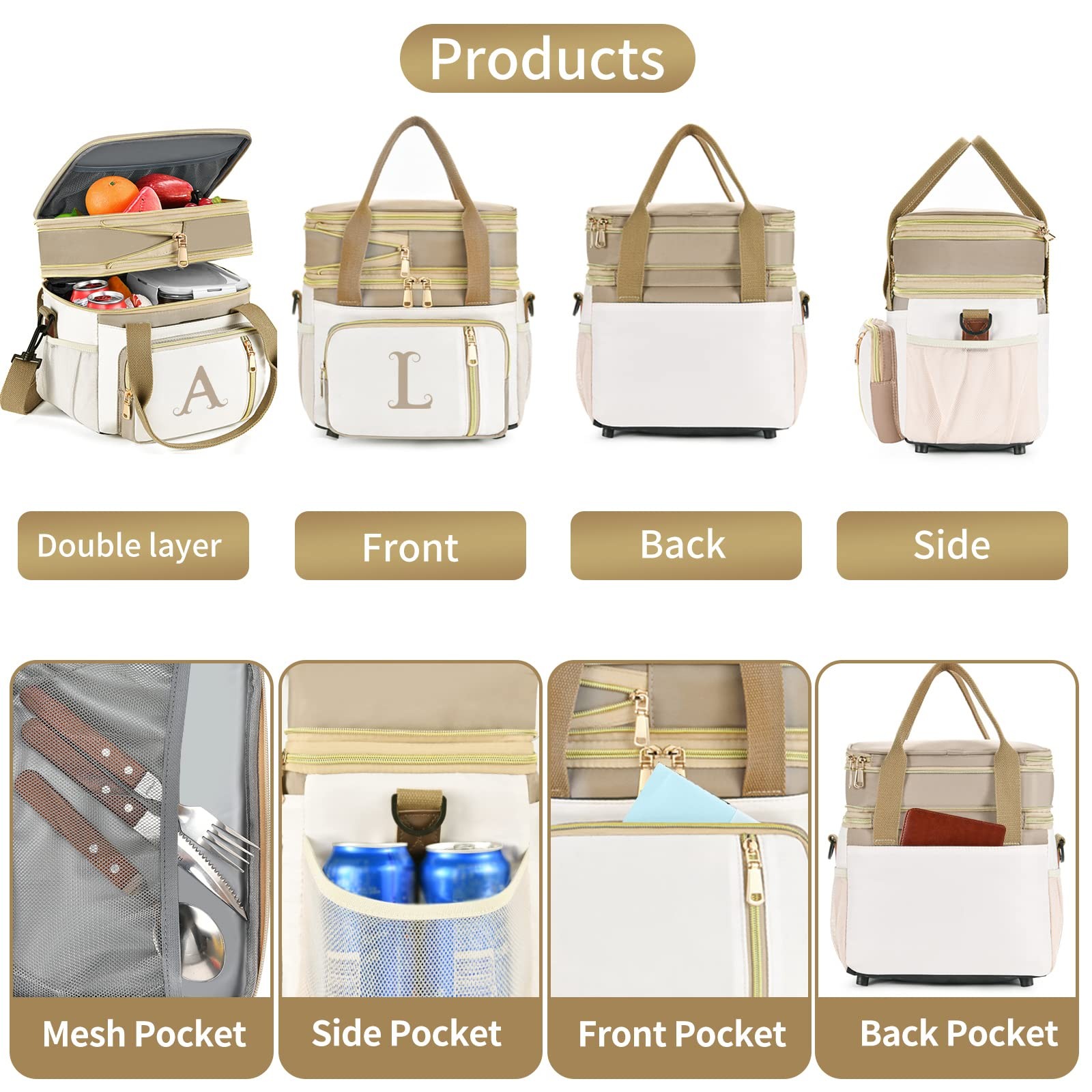 LOKASS 16L Initial Insulated Lunch Bag for Women Work Leakproof Cooler Tote