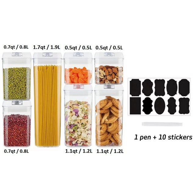 7 Pcs Airtight Food Storage Containers, BPA Free Plastic w/ 10 Labels & 1 Marker