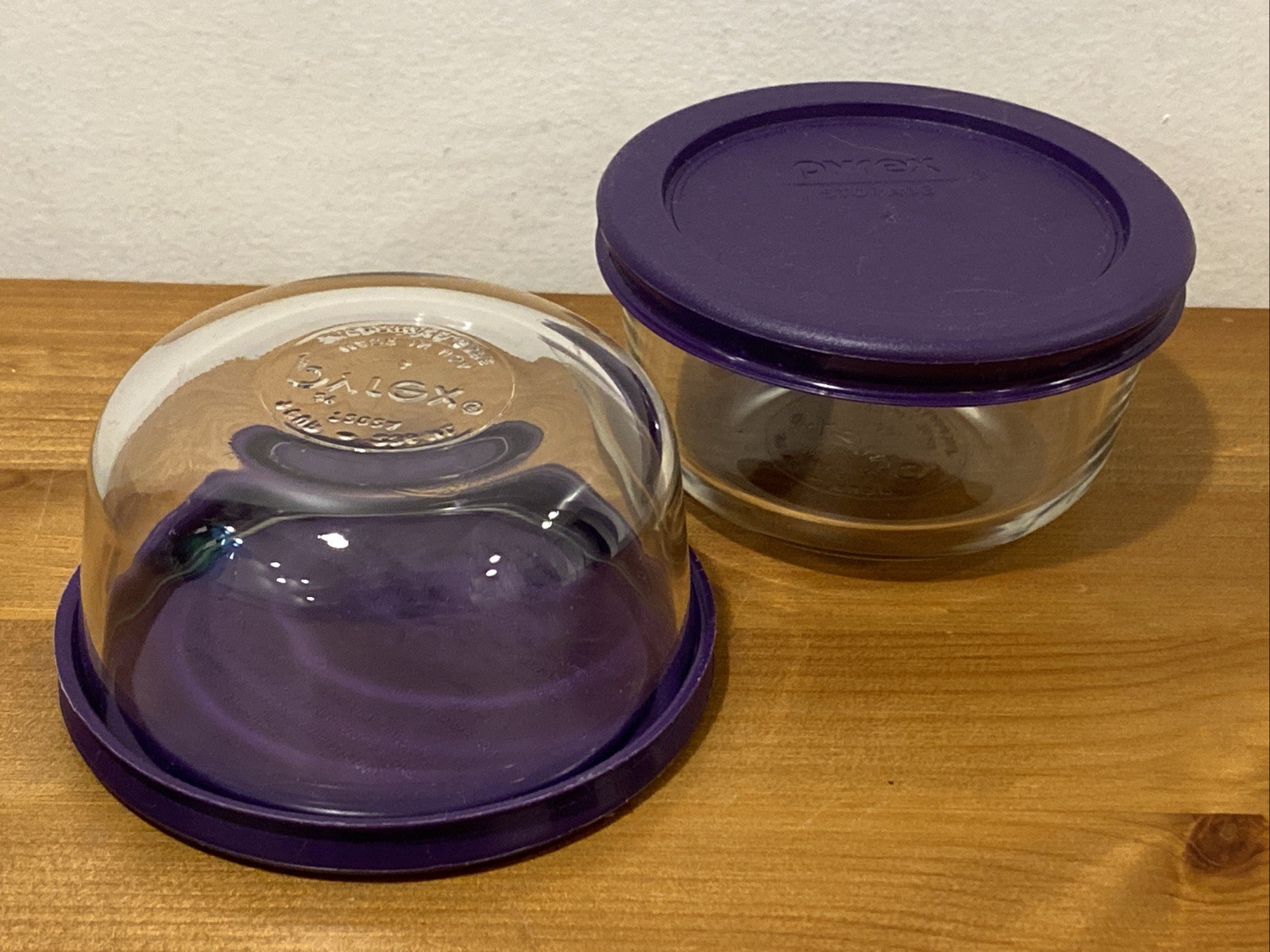pyrex 7202A 1 Cup 236 mL Clear Round Glass Food Storage Bowl Lid Made in USA Set