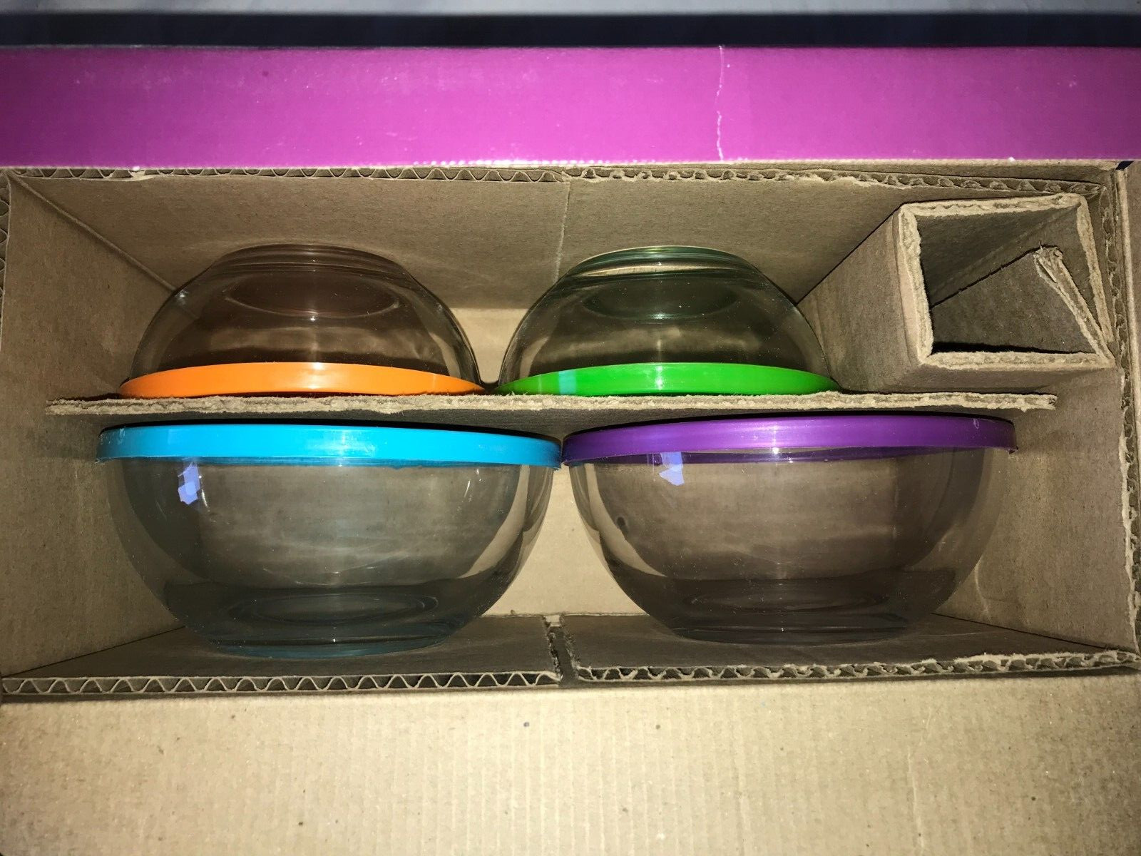 NOS htf LIBBEY Glass 8-Piece SET Food STORAGE Container BOWLS with Plastic LIDS