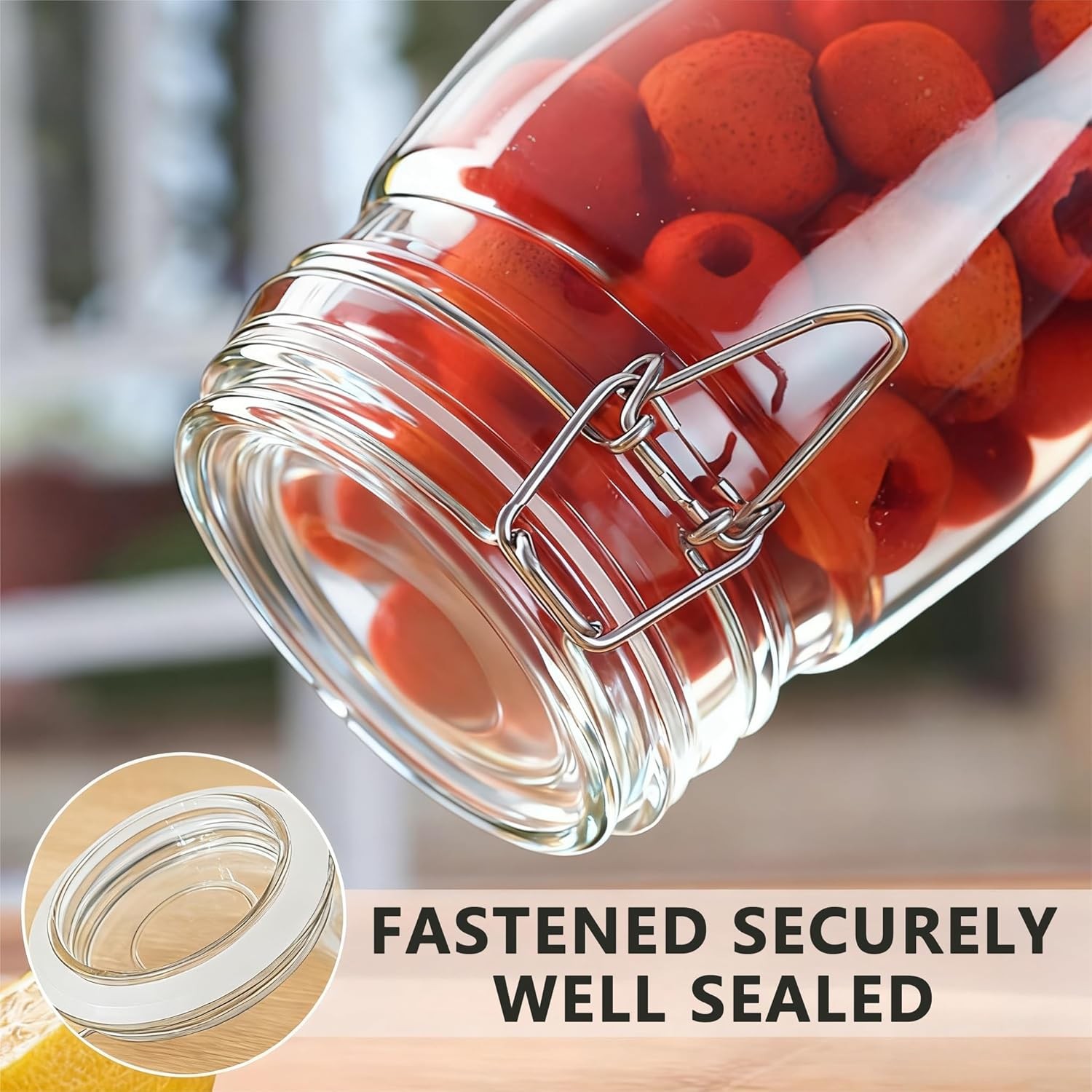 6PCS Glass Jars with Airtight Lid, 34 OZ Mason Jars Wide Mouth, Glass Pickling