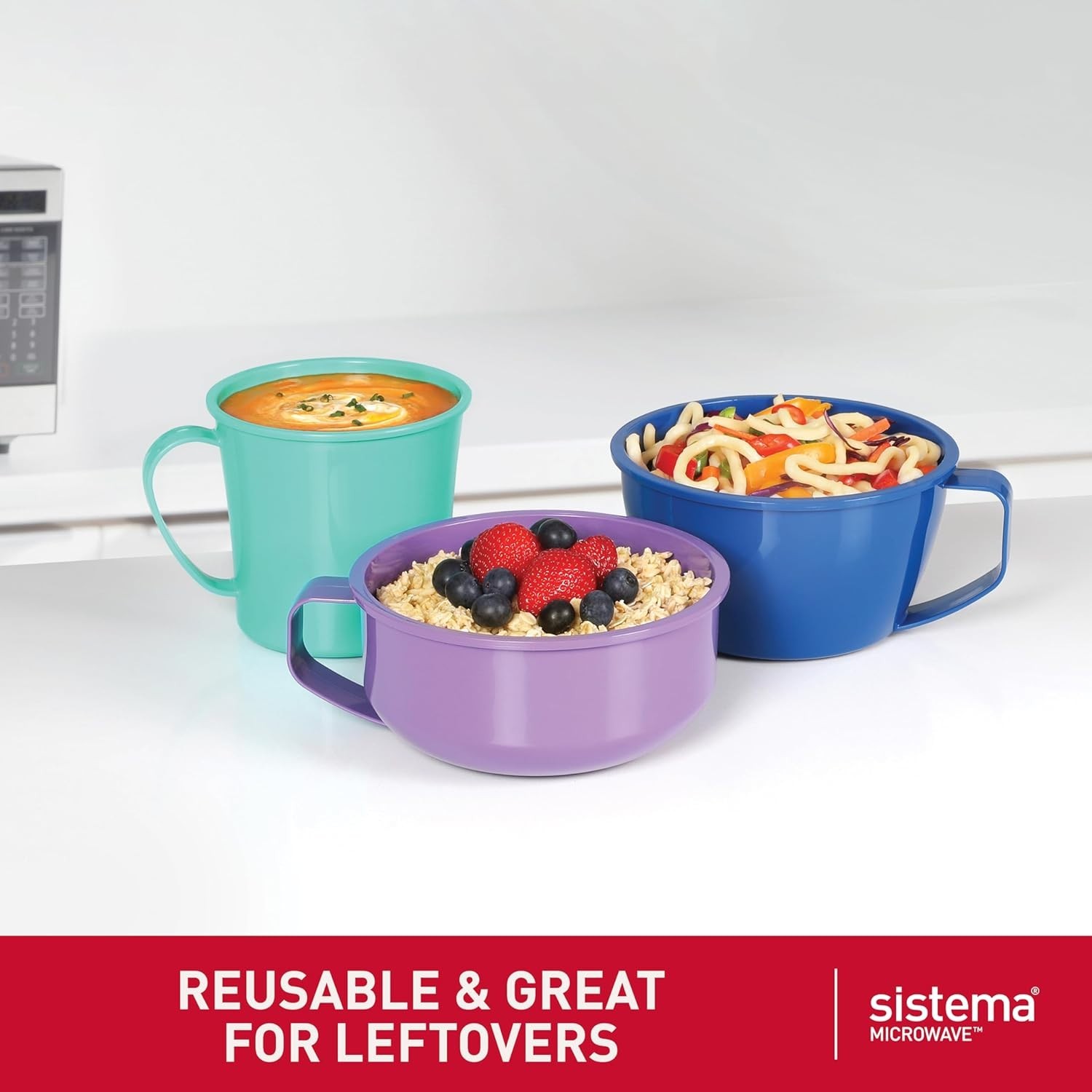 Dishwasher Safe Microwave Containers Steam Release 3 Pack Soup Mug Noodle Bowl