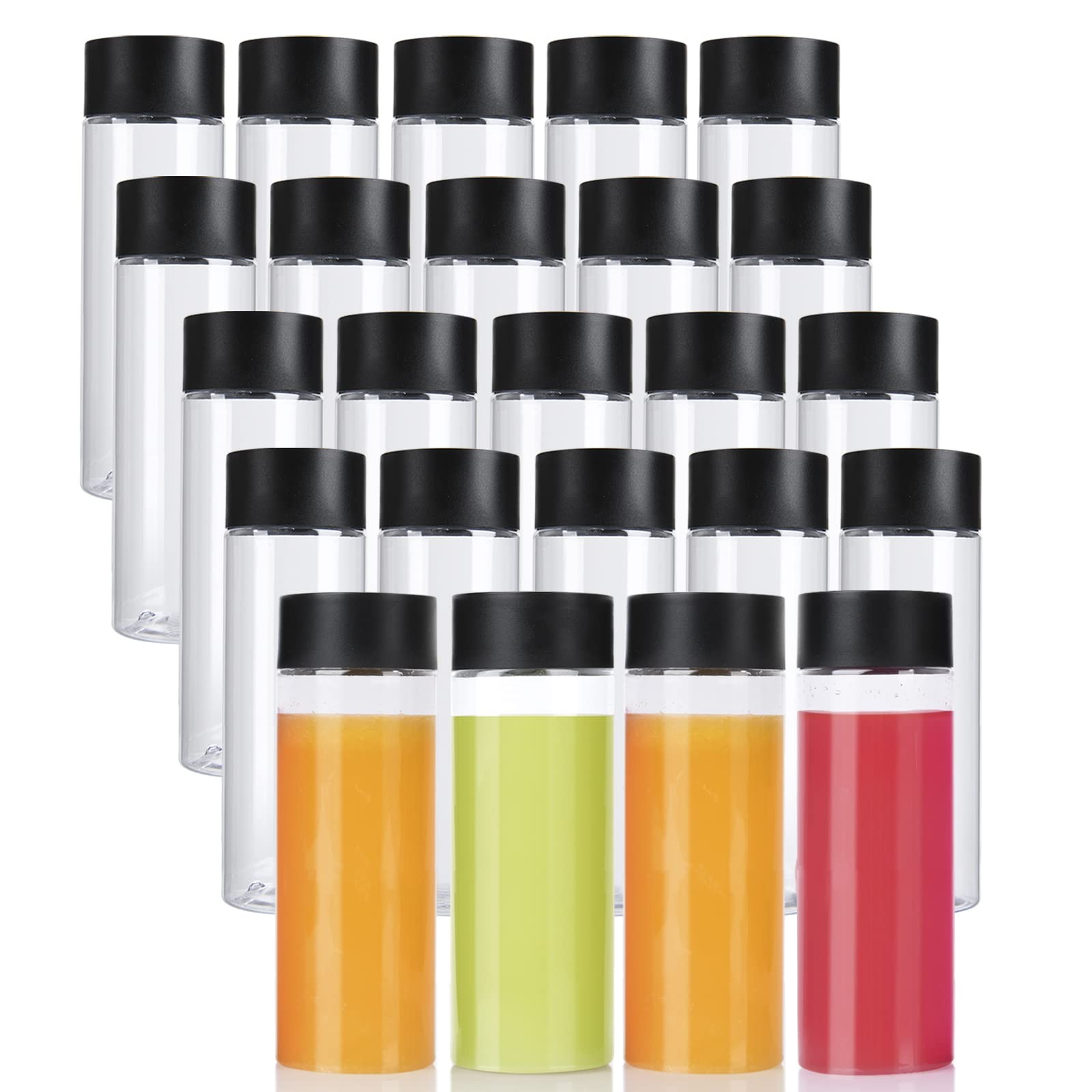 Clear PET Plastic Juice Bottles with Black Lids 24 Pack 10 OZ 300 ml