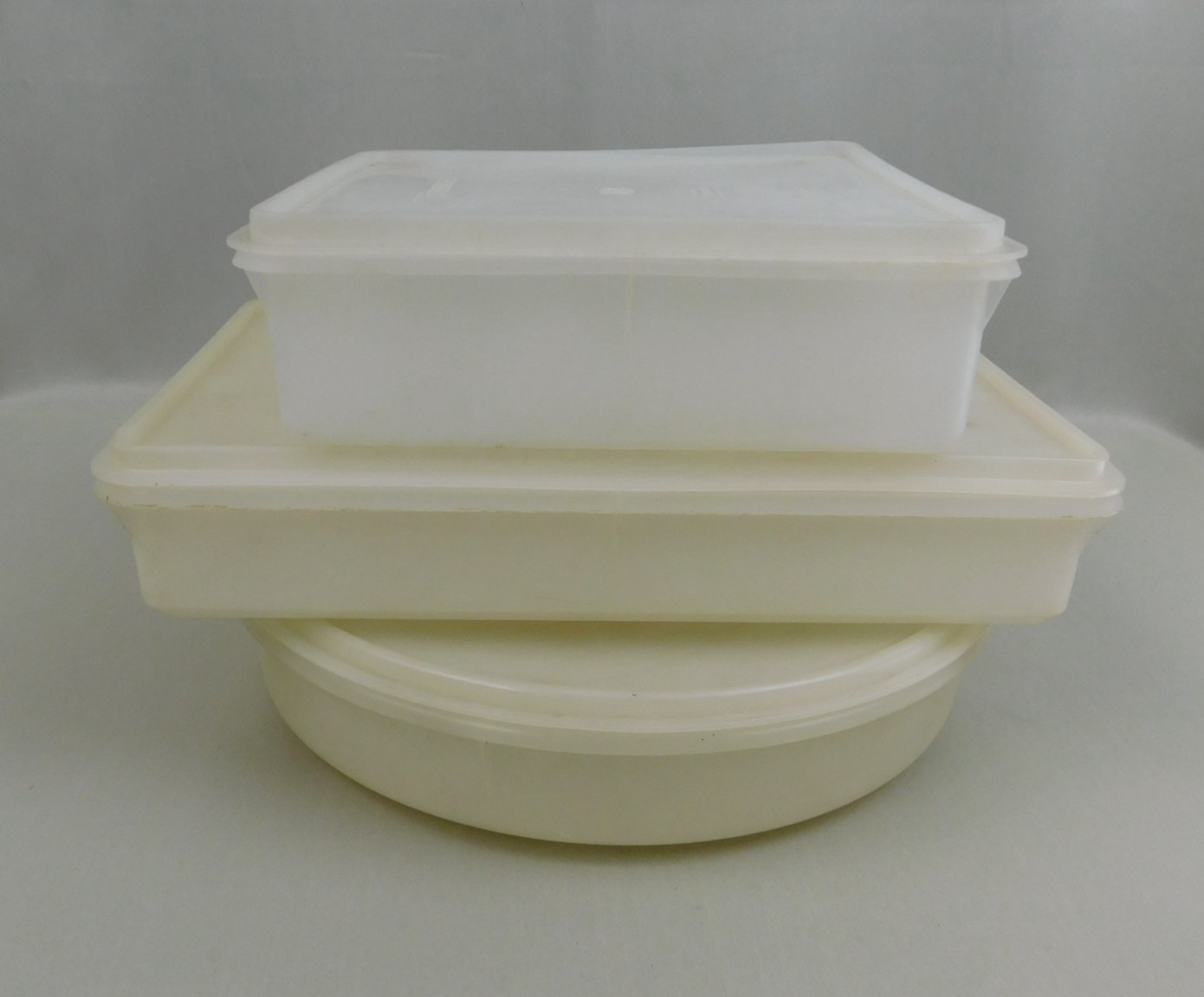 3pc Lot Vintage Tupperware Sheer White Snack-Stor Storage Containers with Lids